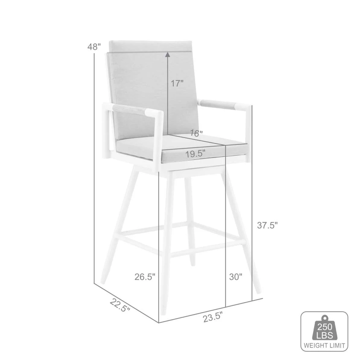 Crown Outdoor Patio Swivel Bar Stool in Aluminum with Brown Rope and Light Gray Cushions By Armen Living - Image 7