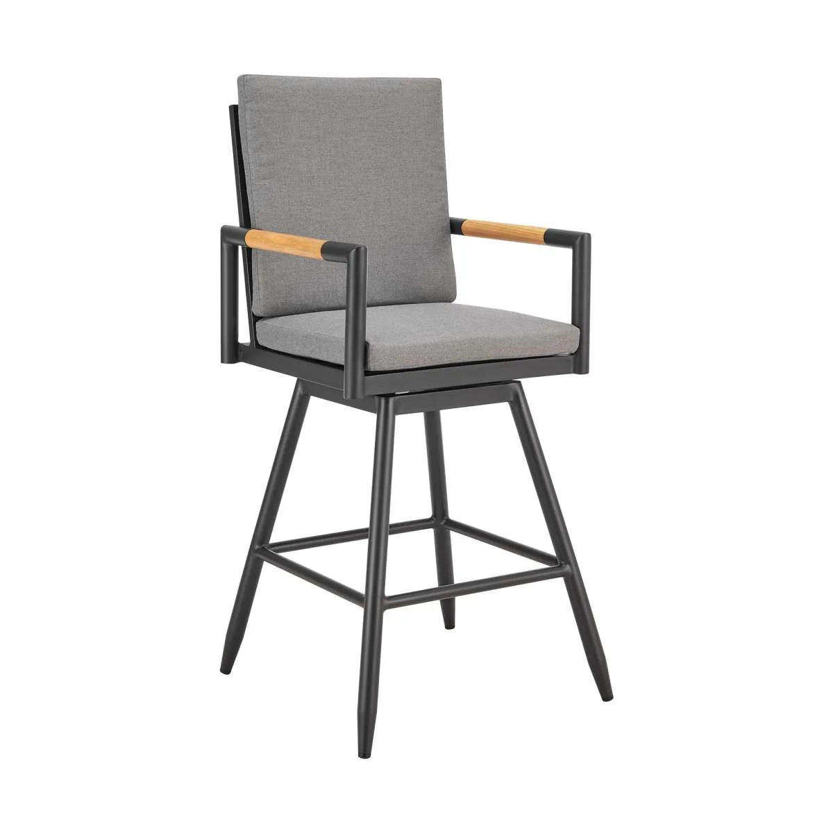 Crown Outdoor Patio Swivel Bar Stool in Aluminum with Tan Rope and Dark Gray Cushions By Armen Living - Image 2