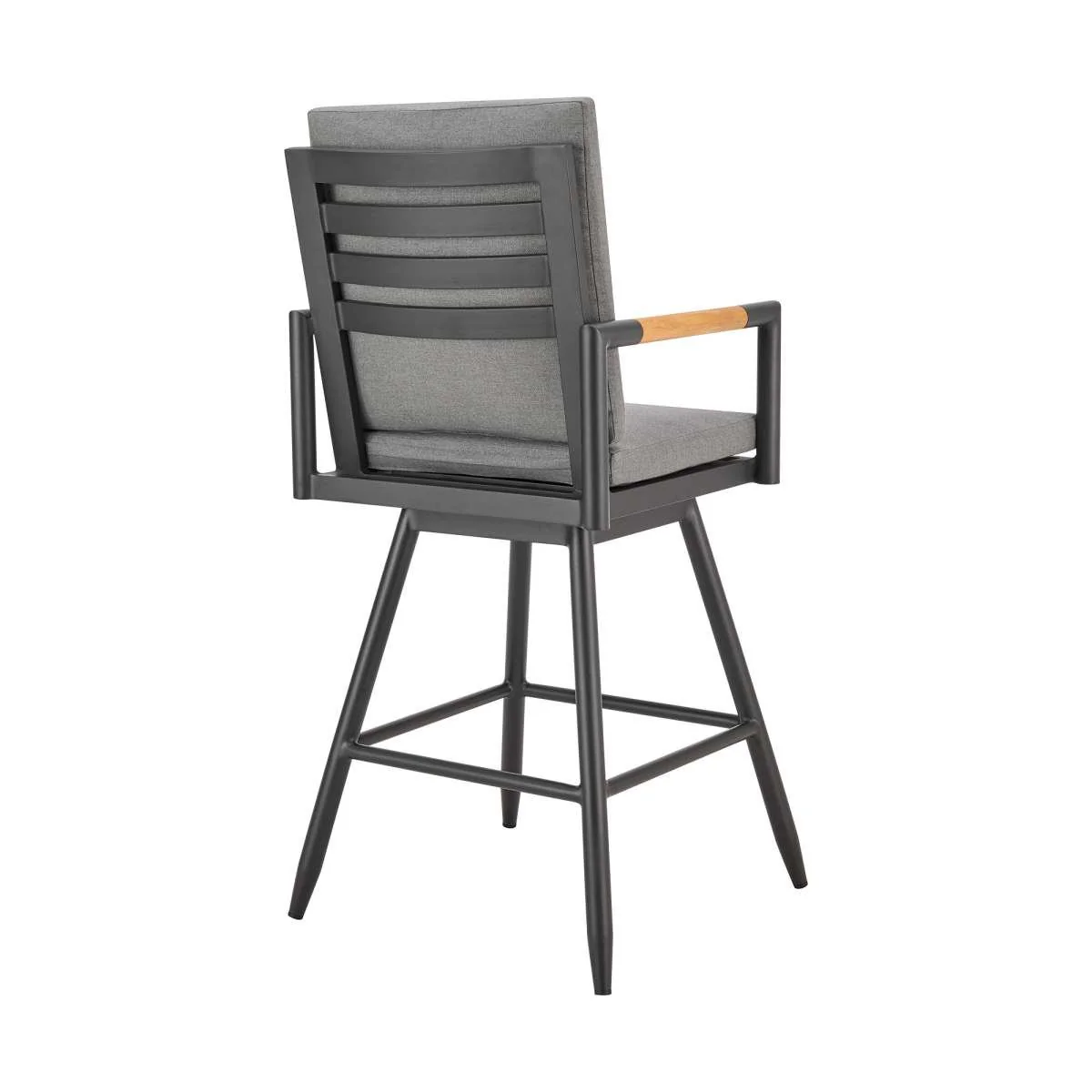 Crown Outdoor Patio Swivel Bar Stool in Aluminum with Tan Rope and Dark Gray Cushions By Armen Living - Image 3