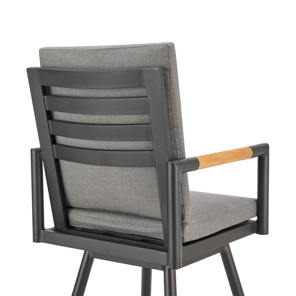Crown Outdoor Patio Swivel Bar Stool in Aluminum with Tan Rope and Dark Gray Cushions By Armen Living - Image 4