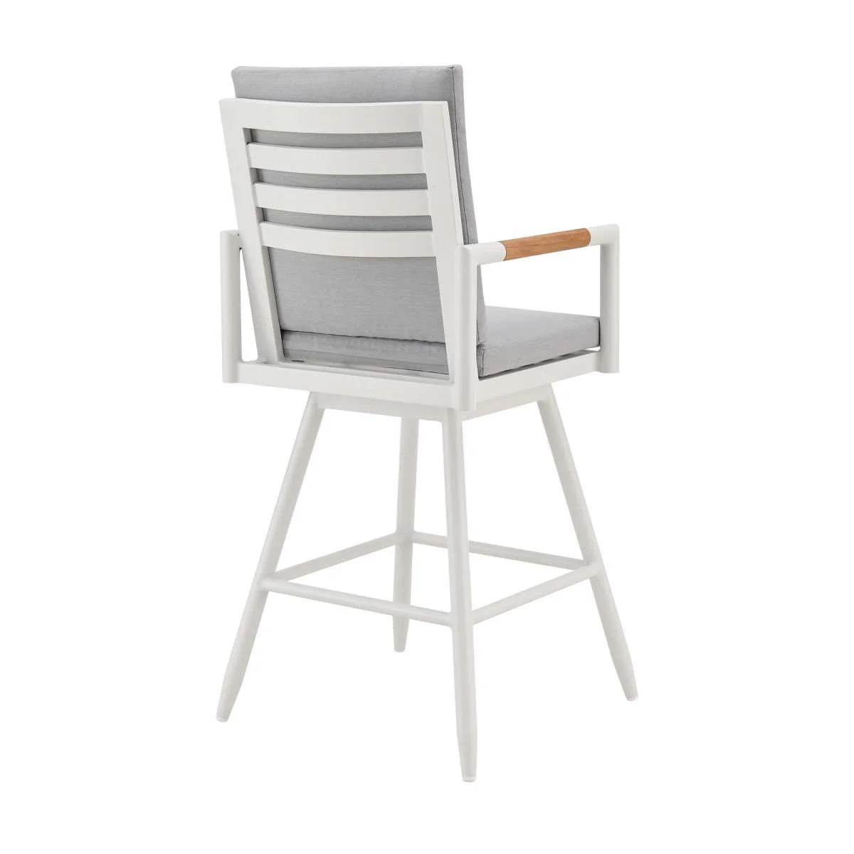 Crown Outdoor Patio Swivel Counter Stool in Aluminum with Brown Rope and Light Gray Cushions By Armen Living - Image 3