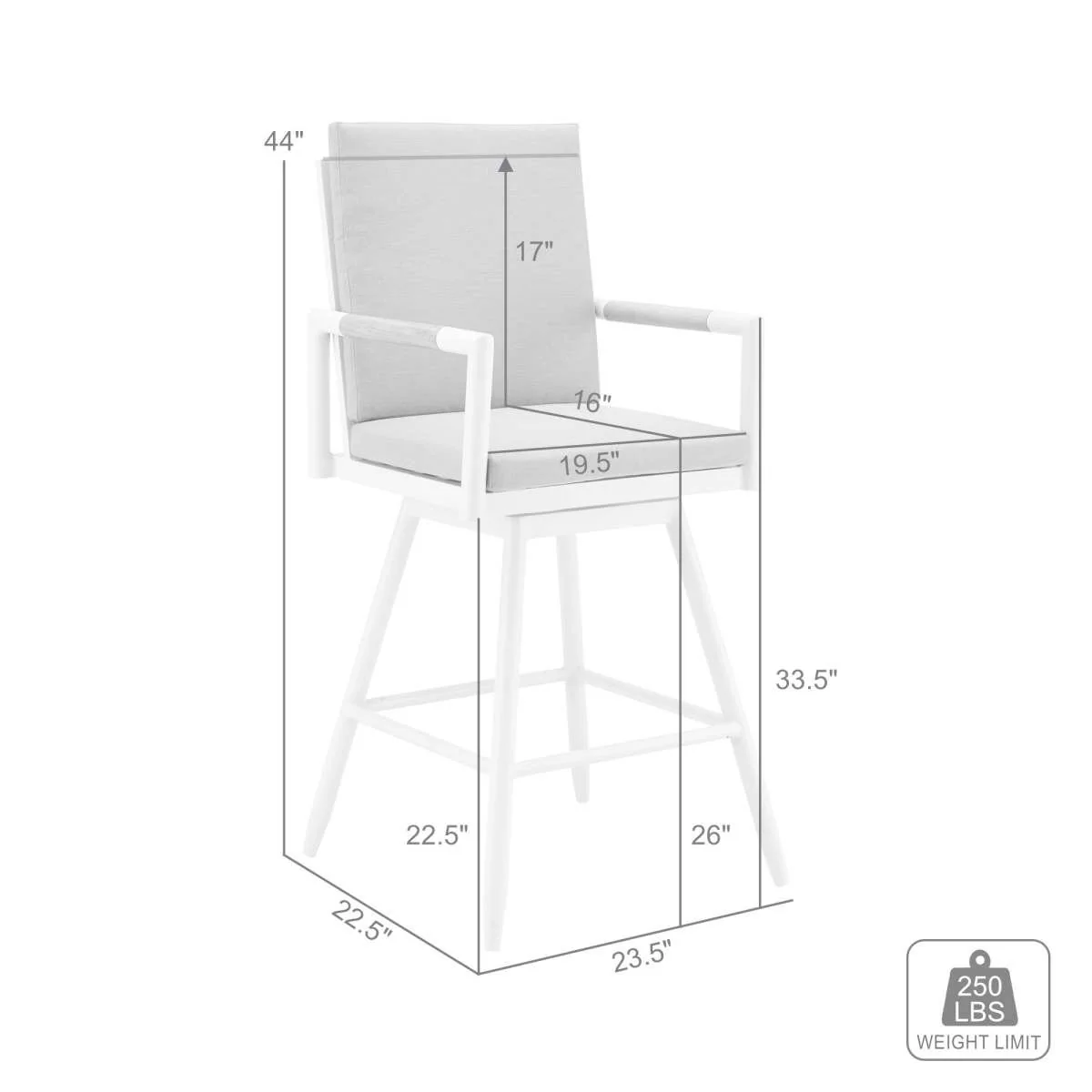 Crown Outdoor Patio Swivel Counter Stool in Aluminum with Brown Rope and Light Gray Cushions By Armen Living - Image 7