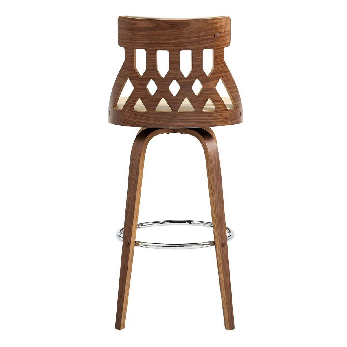 Crux 26" Swivel Bar Stool in Cream Faux Leather and Walnut Wood By Armen Living - Image 5