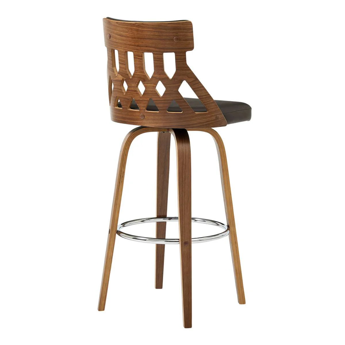 Crux 26" Swivel Counter Stool in Brown Faux Leather and Walnut Wood By Armen Living - Image 3