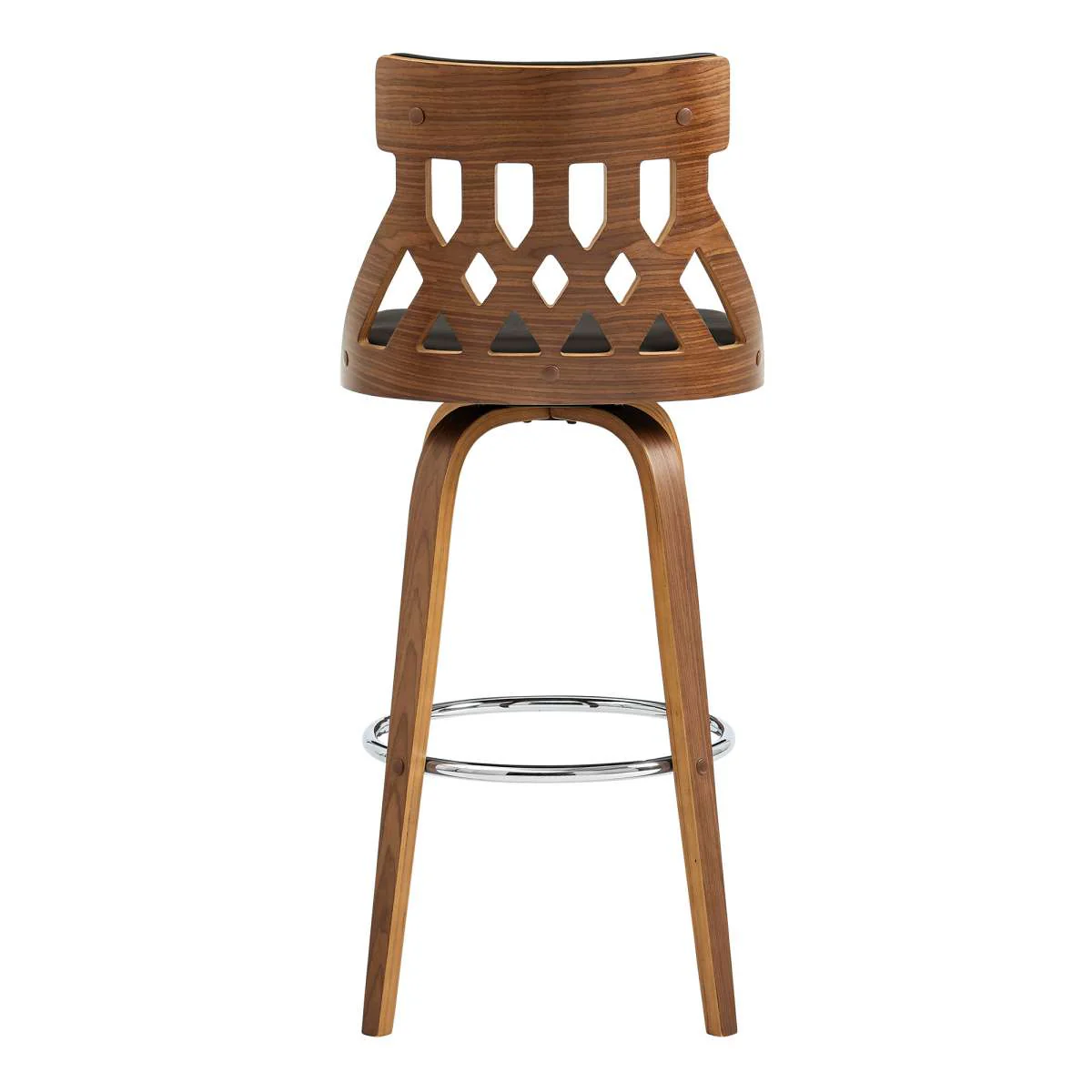 Crux 26" Swivel Counter Stool in Brown Faux Leather and Walnut Wood By Armen Living - Image 4