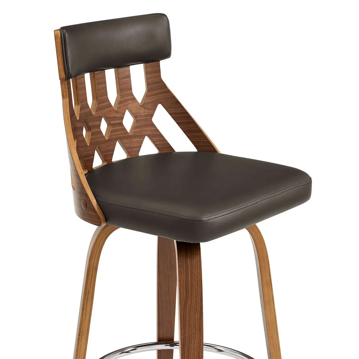 Crux 26" Swivel Counter Stool in Brown Faux Leather and Walnut Wood By Armen Living - Image 5