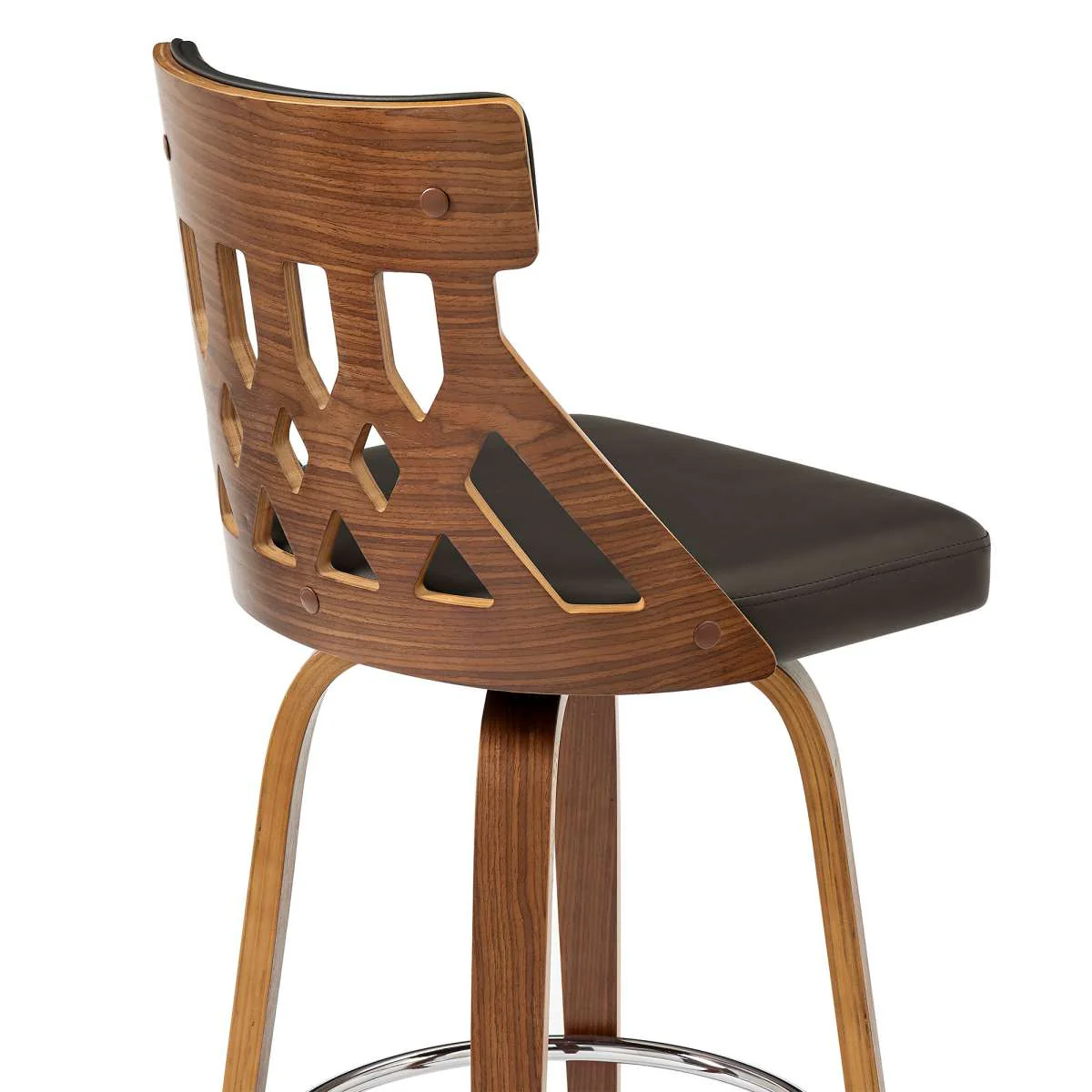 Crux 26" Swivel Counter Stool in Brown Faux Leather and Walnut Wood By Armen Living - Image 6