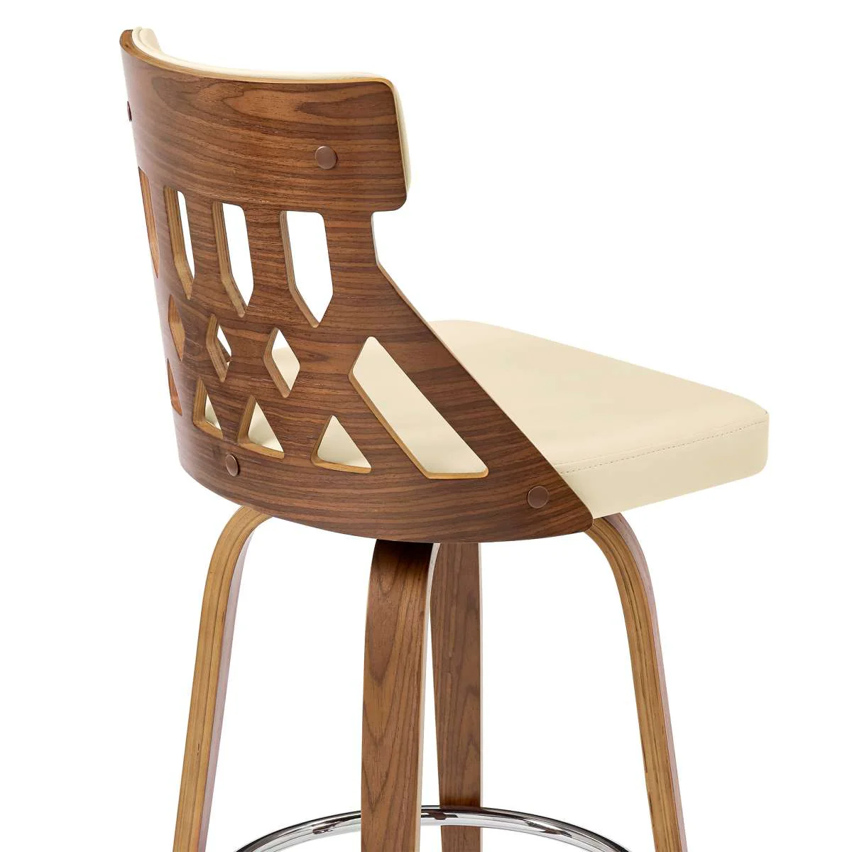 Crux 30" Swivel Bar Stool in Cream Faux Leather and Walnut Wood By Armen Living - Image 7