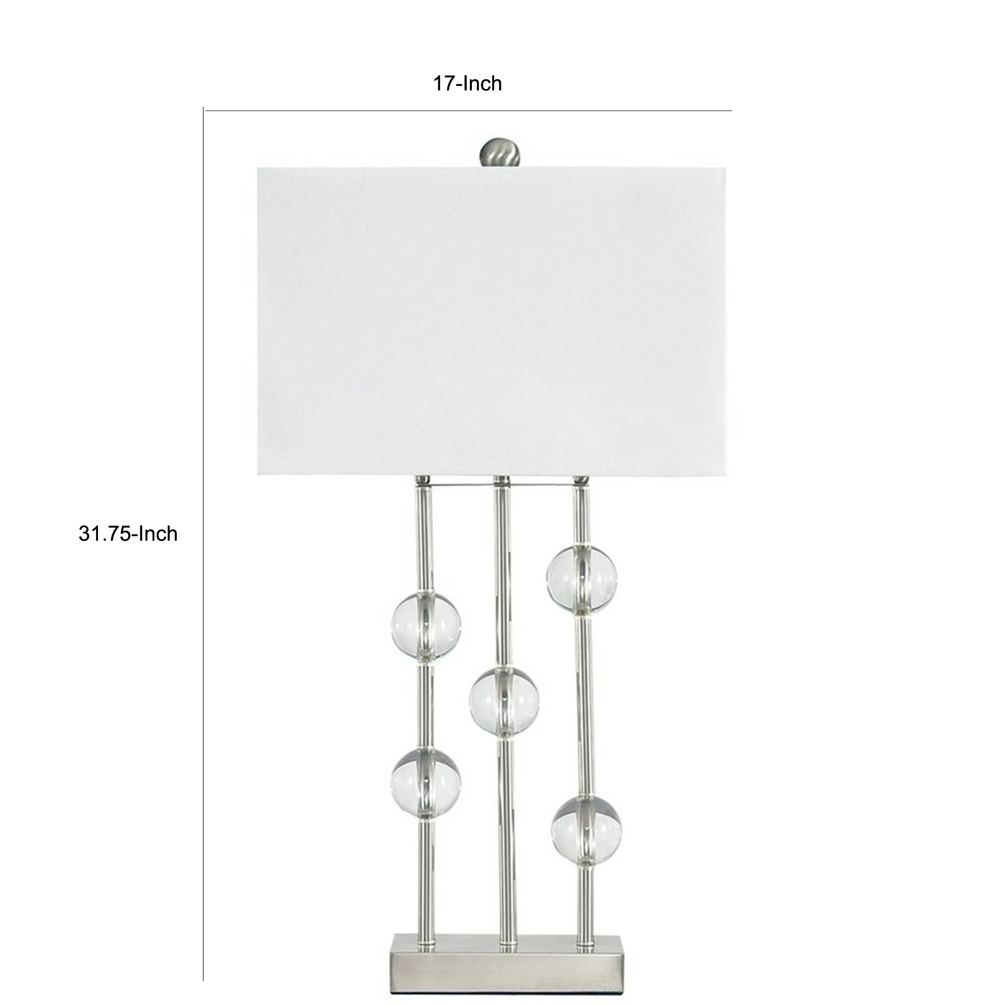 Crystal Accented Metal Table Lamp With Hardback Shade White And Silver By Benzara - Image 2