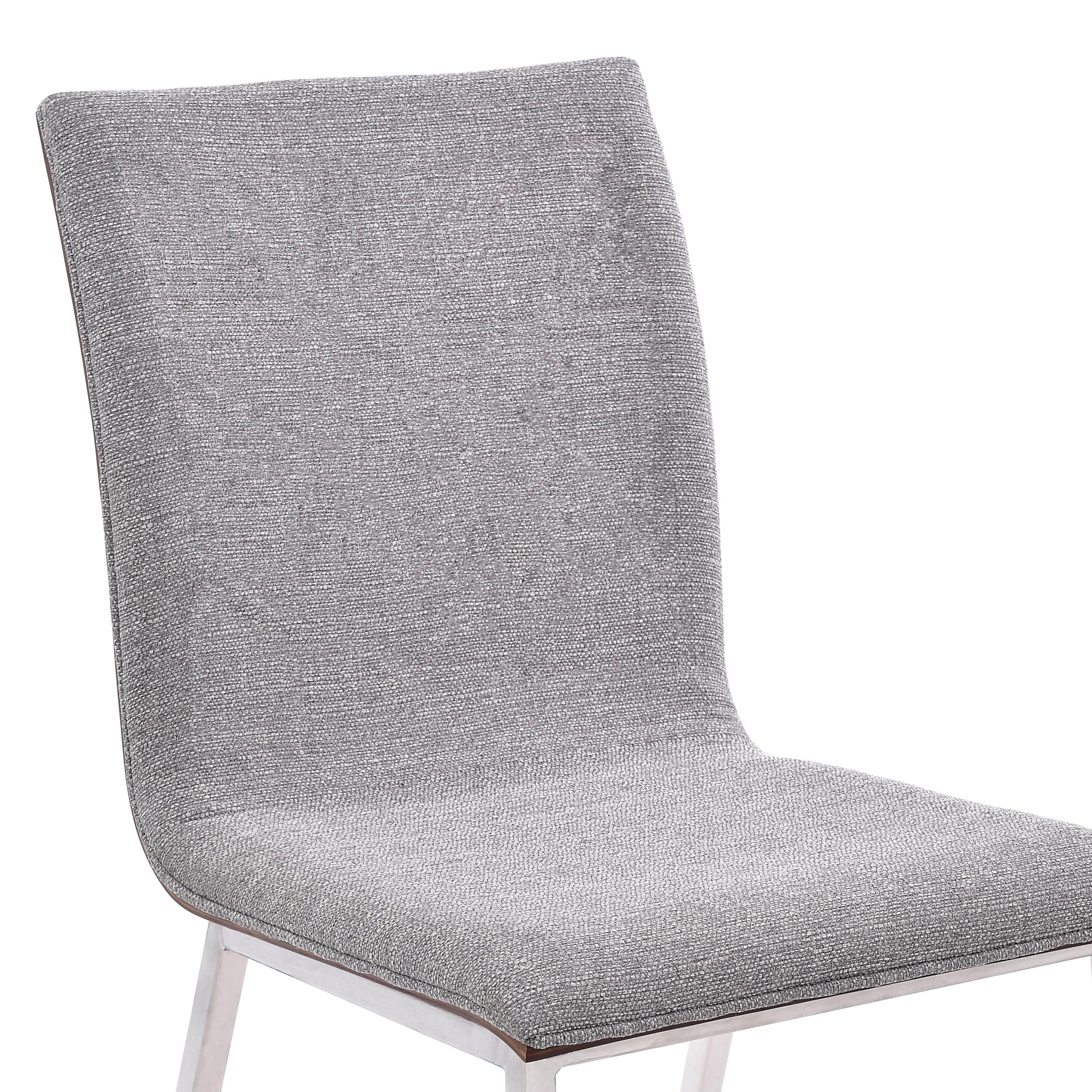 Crystal Dining Chair in Brushed Stainless Steel finish with Gray Fabric and Walnut Back - Set of 2 By Armen Living - Image 5