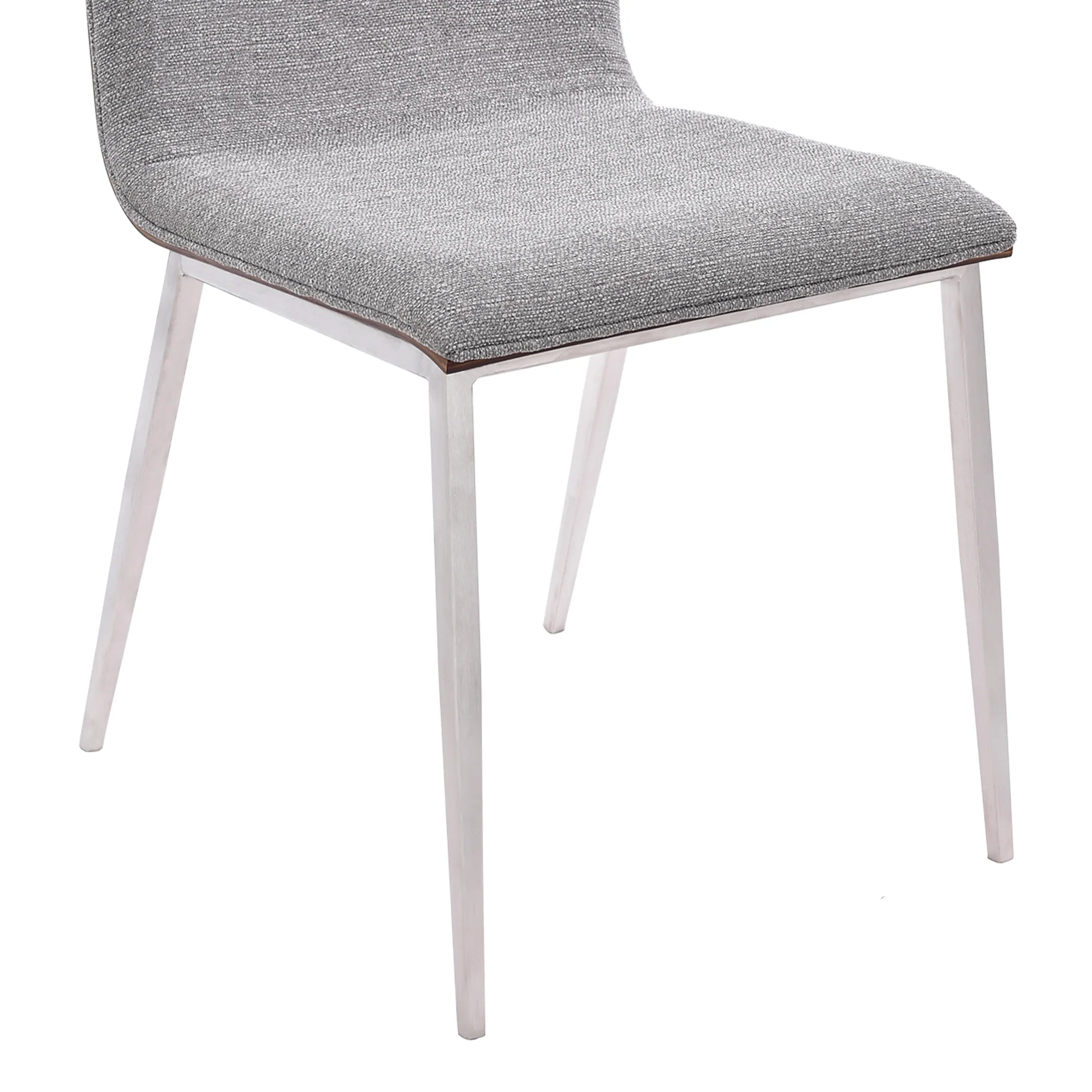 Crystal Dining Chair in Brushed Stainless Steel finish with Gray Fabric and Walnut Back - Set of 2 By Armen Living - Image 6