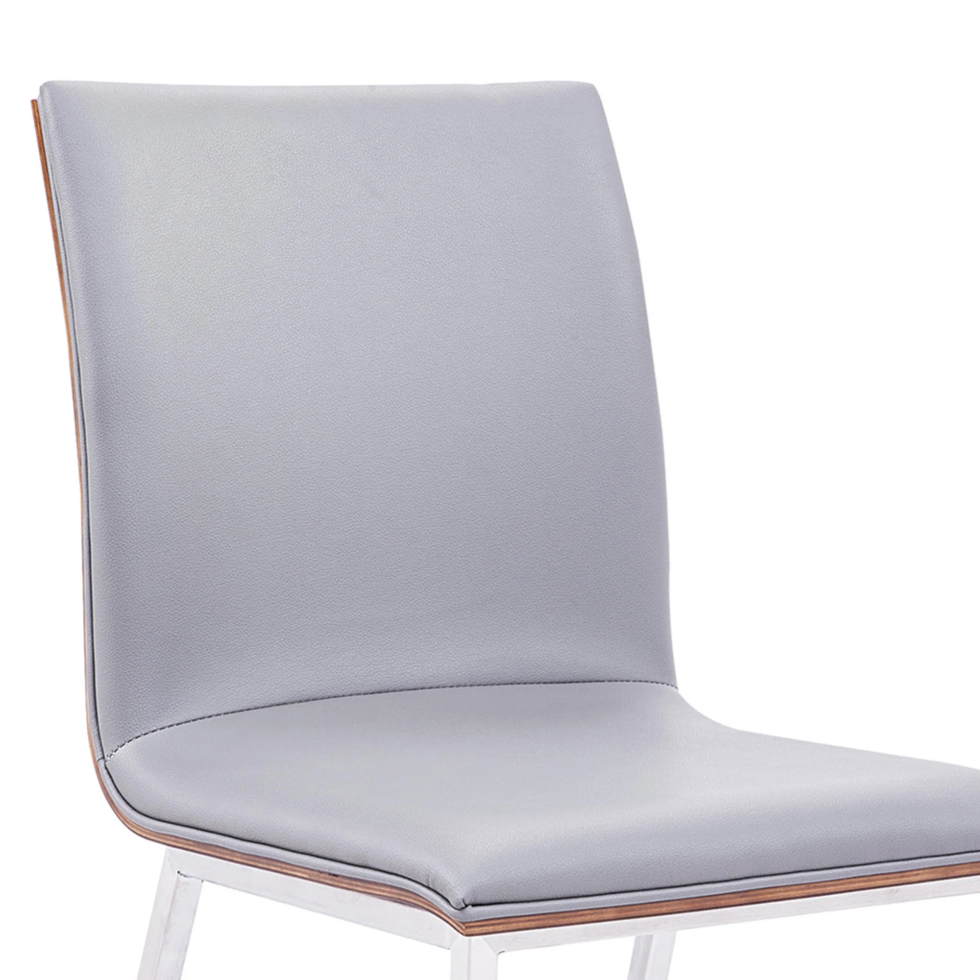 Crystal Dining Chair in Brushed Stainless Steel finish with Gray Faux Leather and Walnut Back - Set of 2 By Armen Living - Image 4