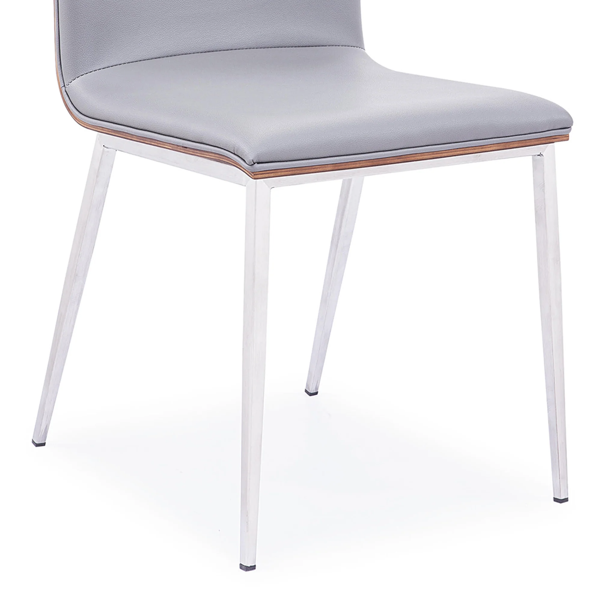 Crystal Dining Chair in Brushed Stainless Steel finish with Gray Faux Leather and Walnut Back - Set of 2 By Armen Living - Image 5