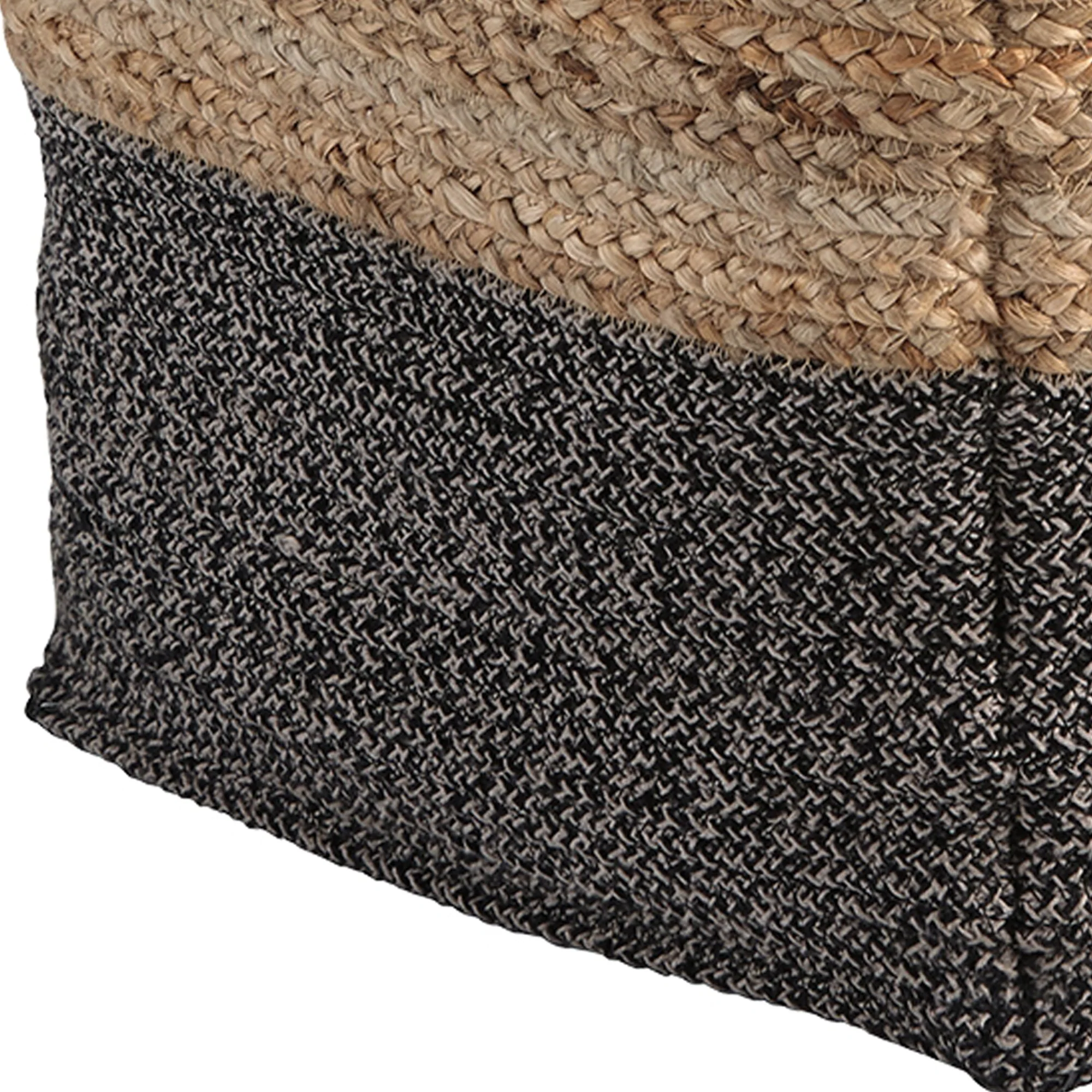 Cube Shape Jute Pouf With Braided Design Black And Brown By Benzara - Image 5
