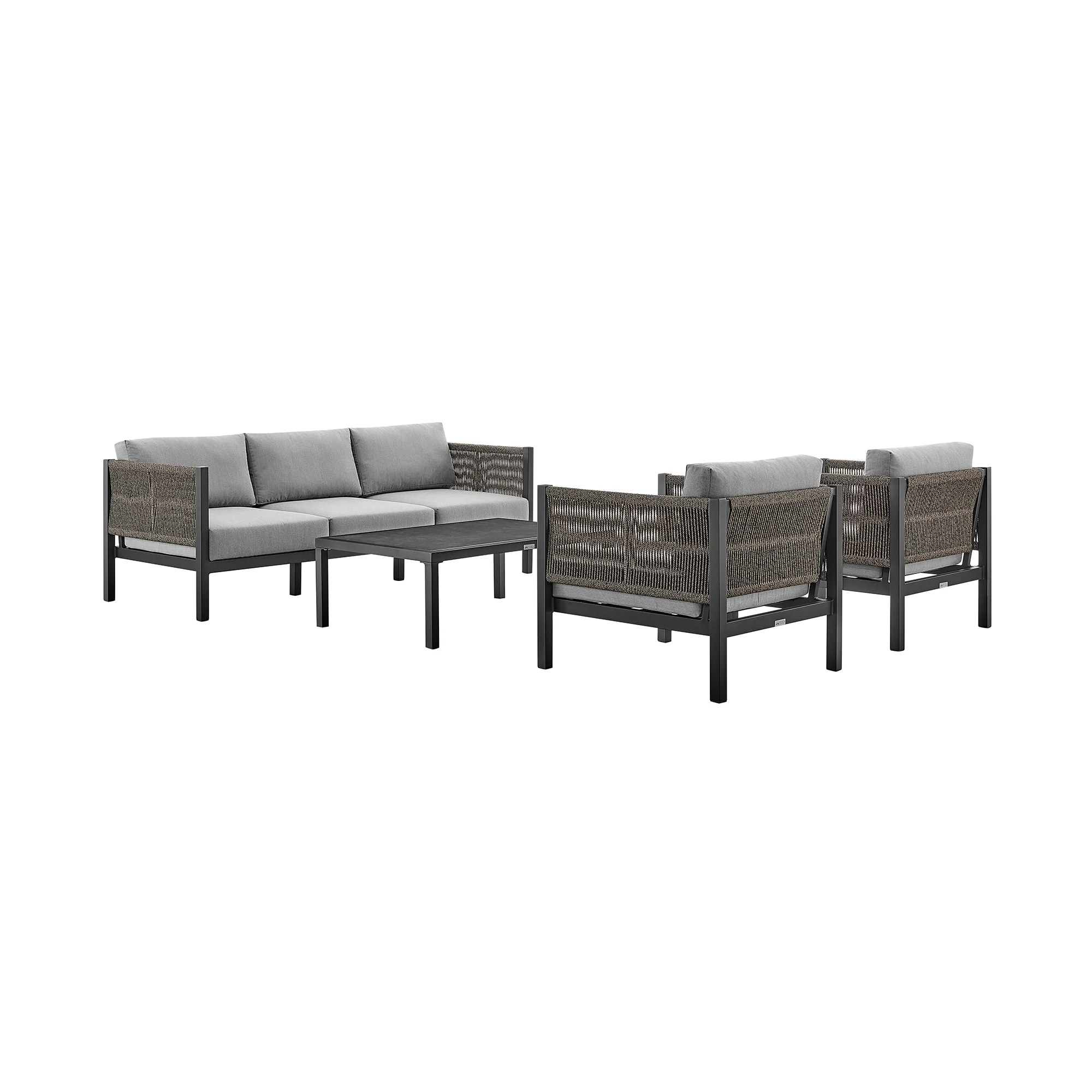 Cuffay 4 Piece Outdoor Patio Furniture Set in Brown Aluminum and Rope with Cushions By Armen Living - Image 12