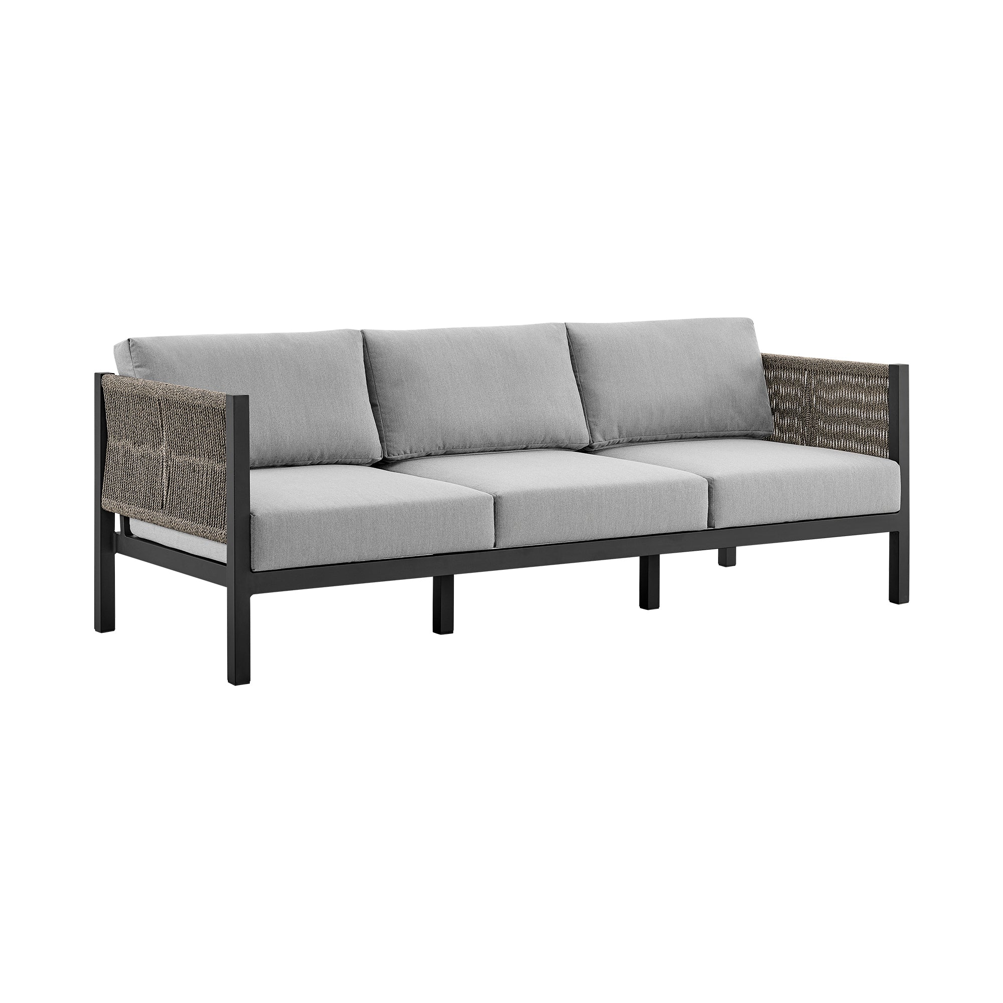 Cuffay 4 Piece Outdoor Patio Furniture Set in Brown Aluminum and Rope with Cushions By Armen Living - Image 13
