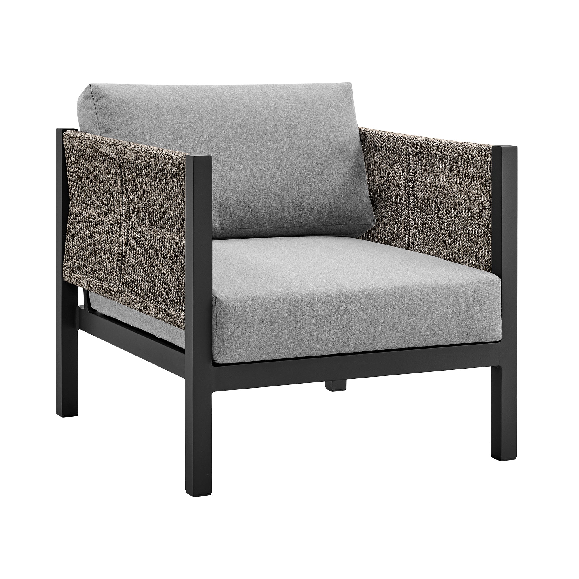 Cuffay 4 Piece Outdoor Patio Furniture Set in Brown Aluminum and Rope with Cushions By Armen Living - Image 16