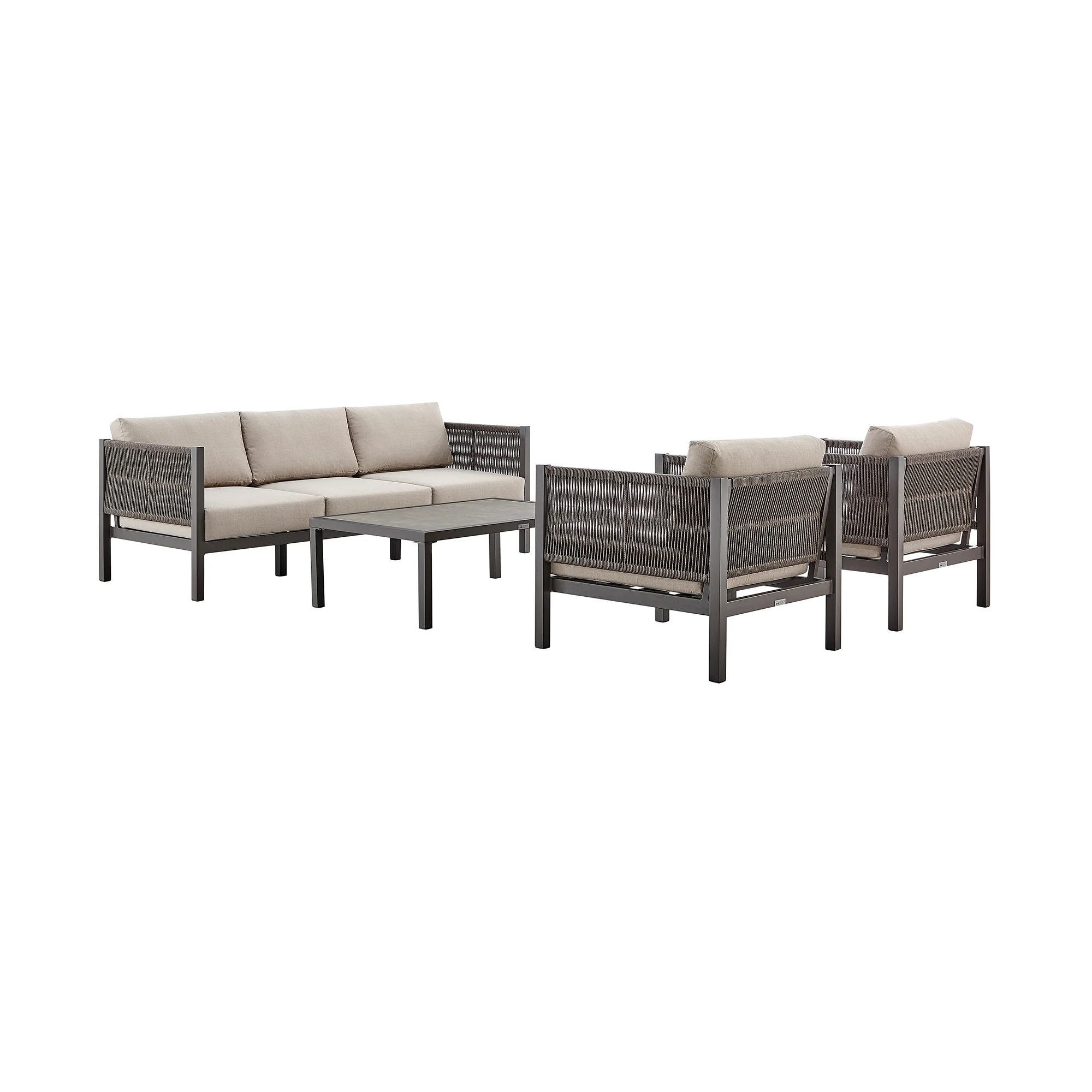Cuffay 4 Piece Outdoor Patio Furniture Set in Brown Aluminum and Rope with Cushions By Armen Living - Image 2