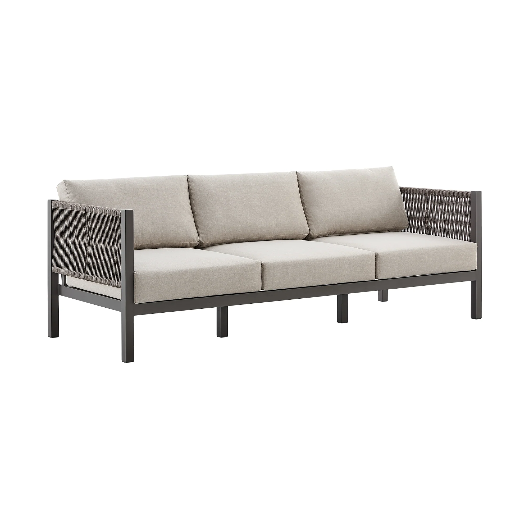 Cuffay 4 Piece Outdoor Patio Furniture Set in Brown Aluminum and Rope with Cushions By Armen Living - Image 3