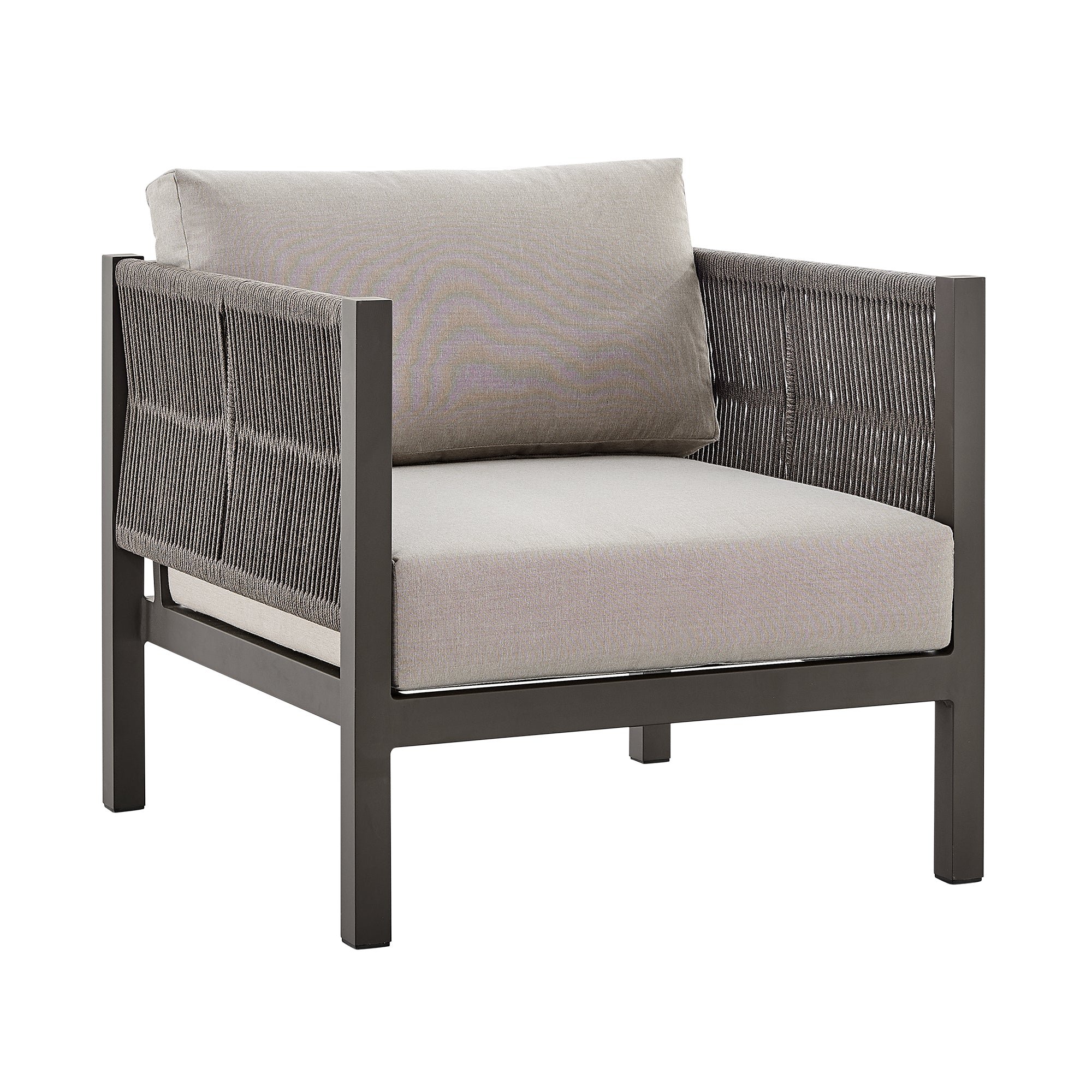 Cuffay 4 Piece Outdoor Patio Furniture Set in Brown Aluminum and Rope with Cushions By Armen Living - Image 6