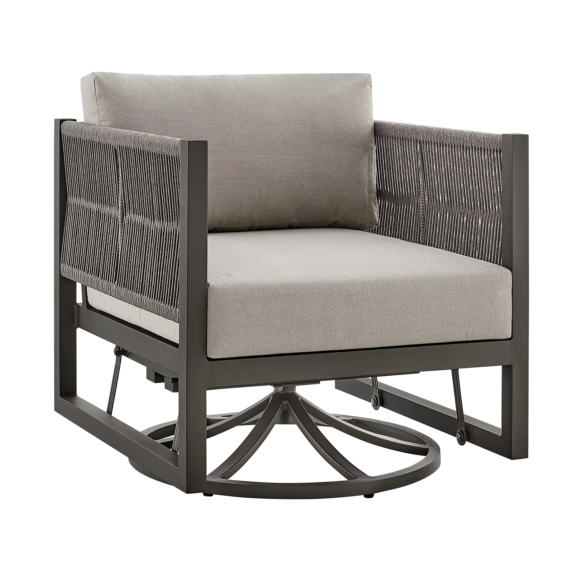 Cuffay Outdoor Patio Swivel Glider Lounge Chair in Black Aluminum with Grey Cushions By Armen Living - Image 12