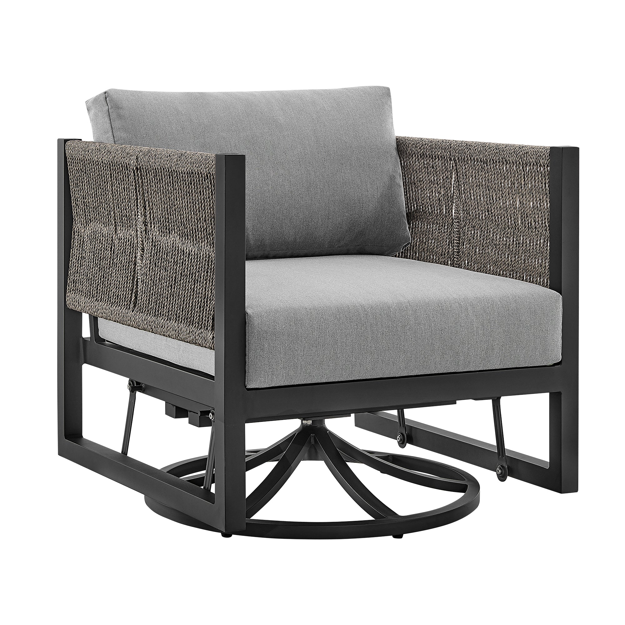 Cuffay Outdoor Patio Swivel Glider Lounge Chair in Black Aluminum with Grey Cushions By Armen Living - Image 2