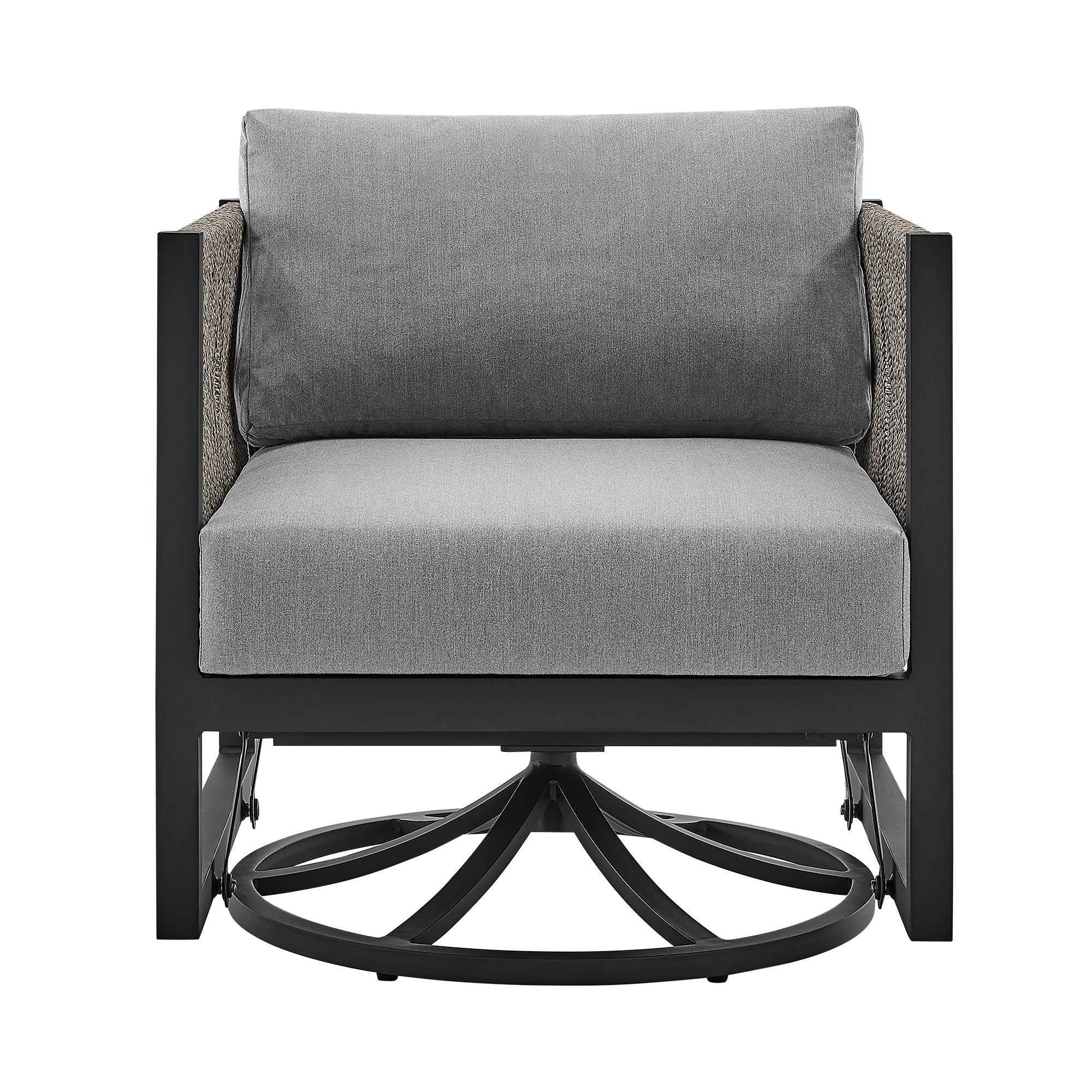 Cuffay Outdoor Patio Swivel Glider Lounge Chair in Black Aluminum with Grey Cushions By Armen Living - Image 3
