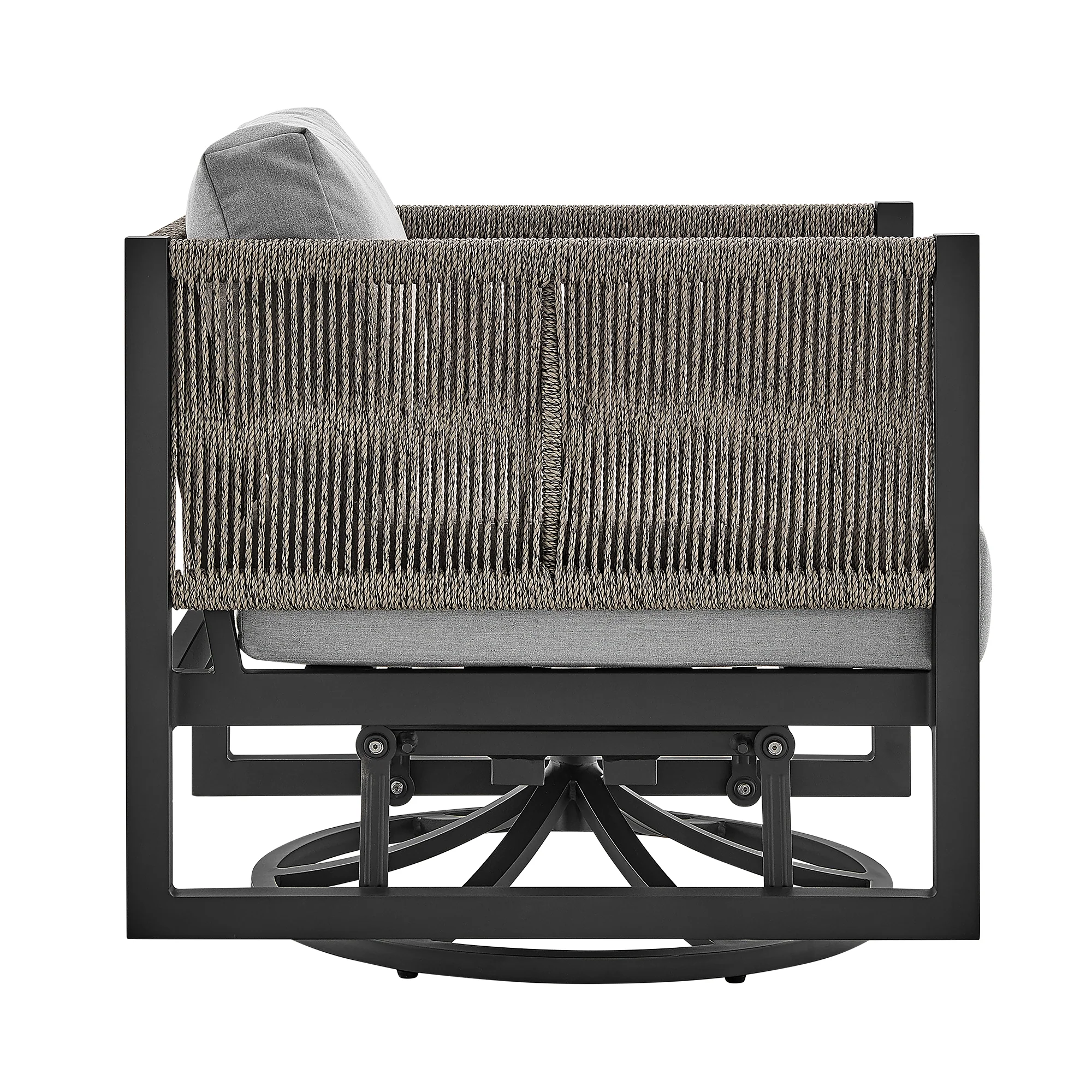 Cuffay Outdoor Patio Swivel Glider Lounge Chair in Black Aluminum with Grey Cushions By Armen Living - Image 4