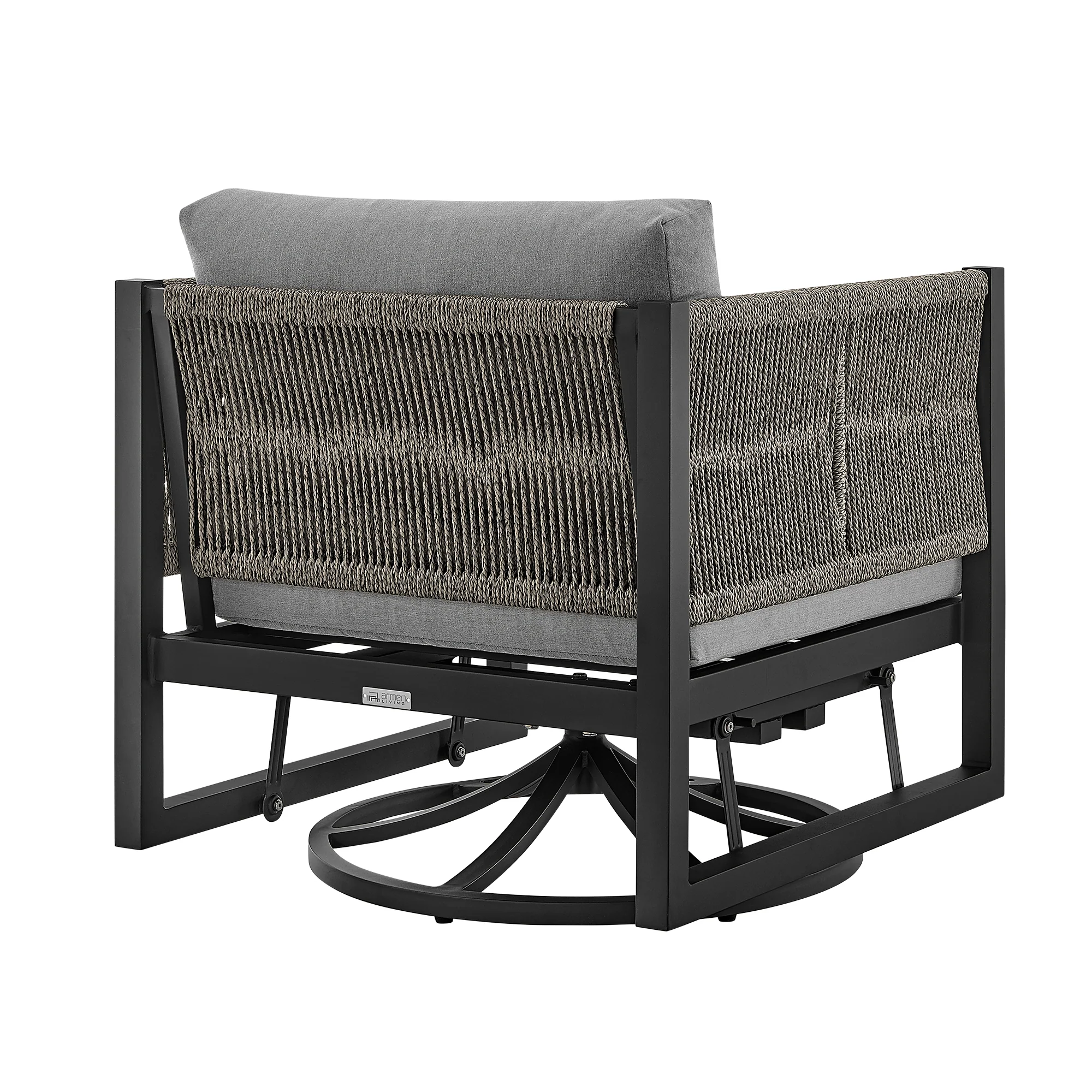 Cuffay Outdoor Patio Swivel Glider Lounge Chair in Black Aluminum with Grey Cushions By Armen Living - Image 5
