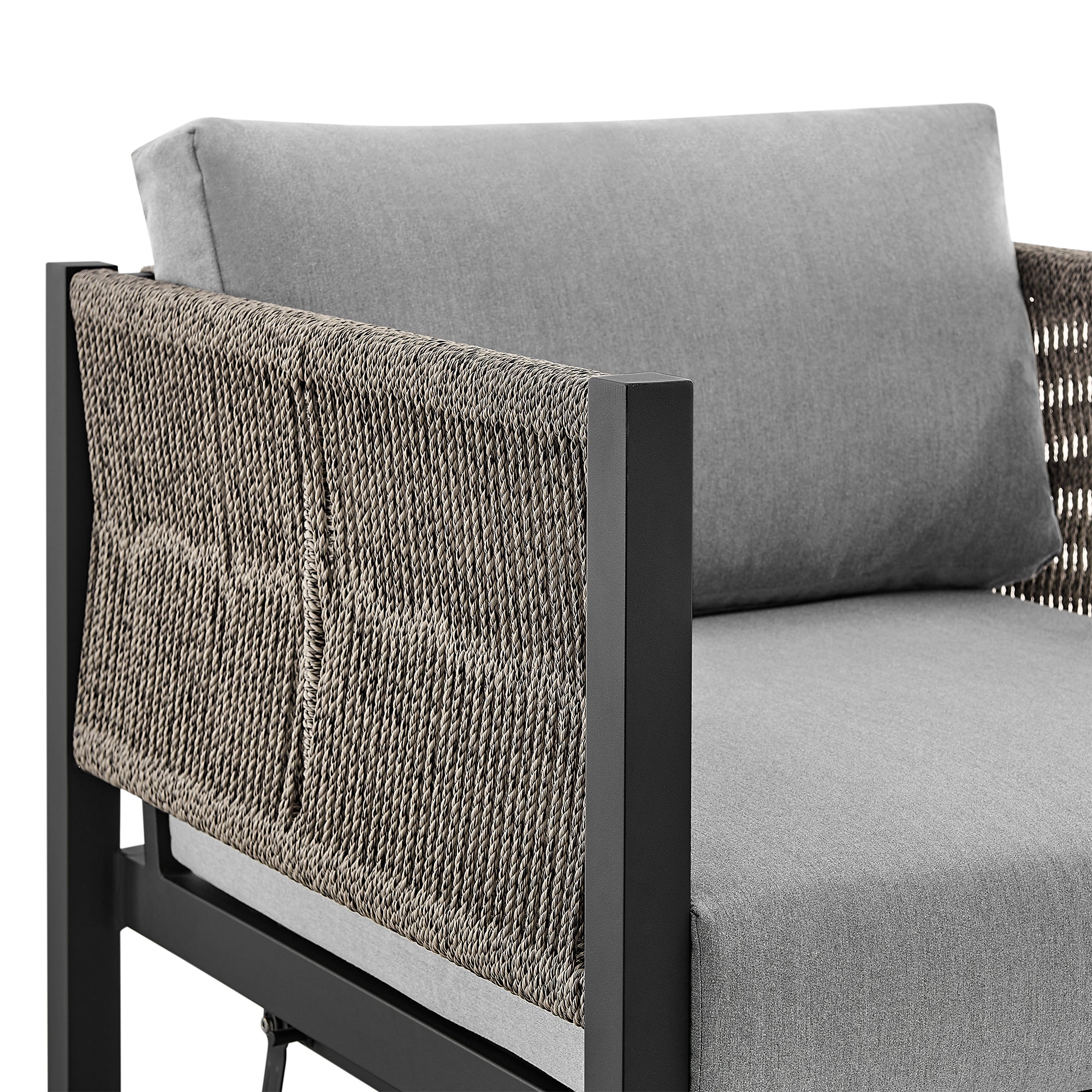 Cuffay Outdoor Patio Swivel Glider Lounge Chair in Black Aluminum with Grey Cushions By Armen Living - Image 6