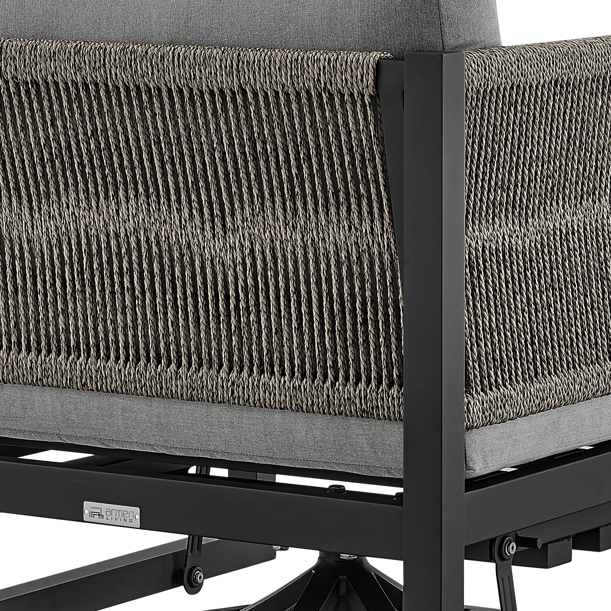 Cuffay Outdoor Patio Swivel Glider Lounge Chair in Black Aluminum with Grey Cushions By Armen Living - Image 7