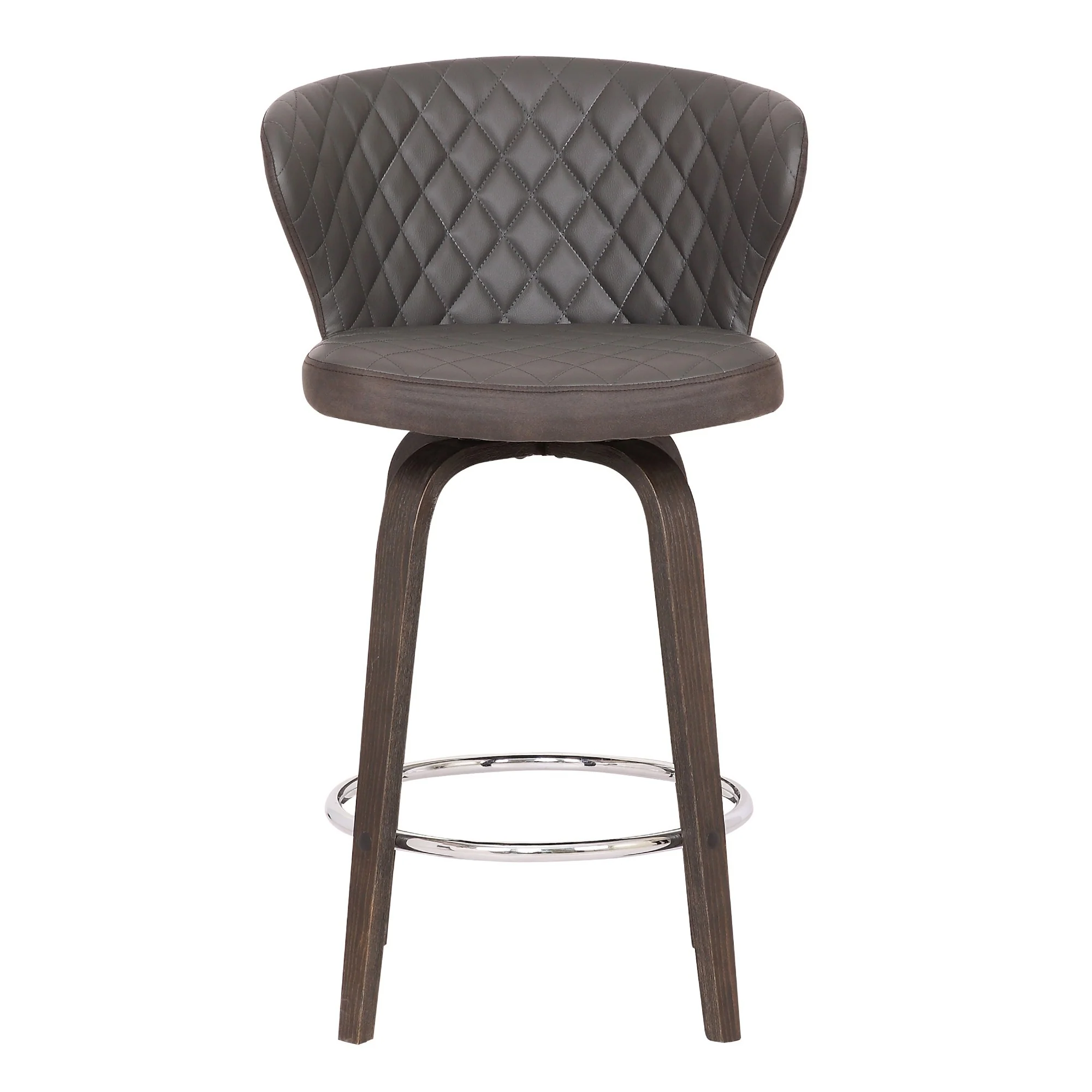 Curved Back Leatherette Barstool With Swivel Mechanism Brown By Benzara - Image 2