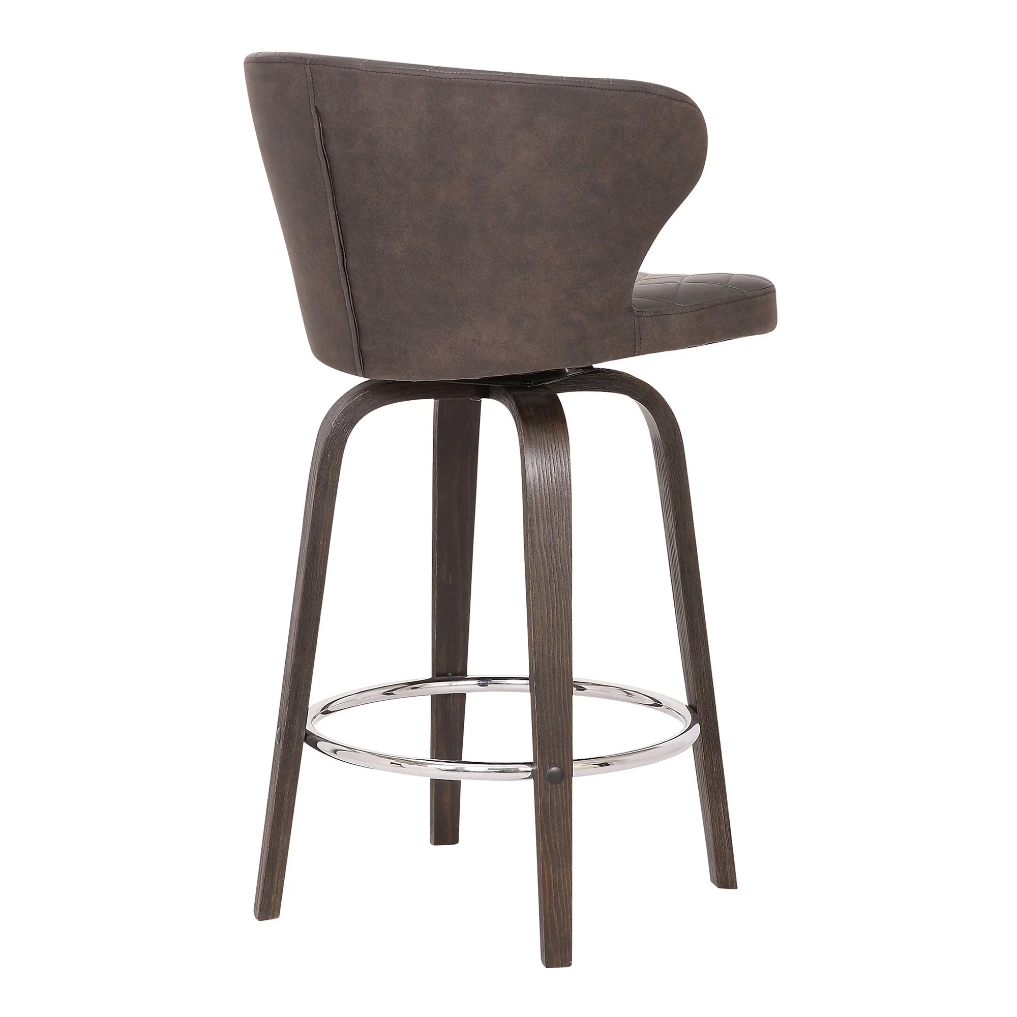 Curved Back Leatherette Barstool With Swivel Mechanism Brown By Benzara - Image 4
