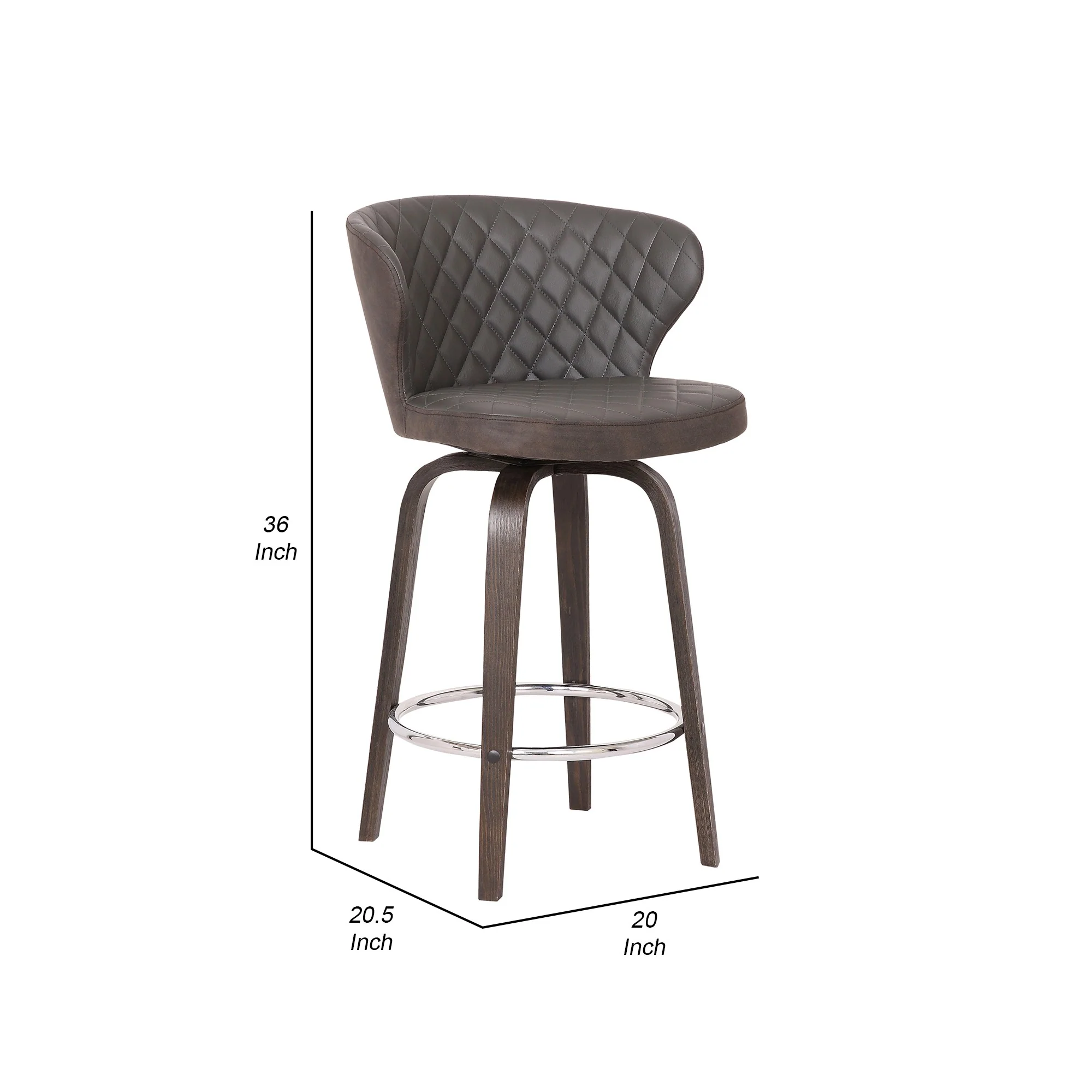 Curved Back Leatherette Barstool With Swivel Mechanism Brown By Benzara - Image 5