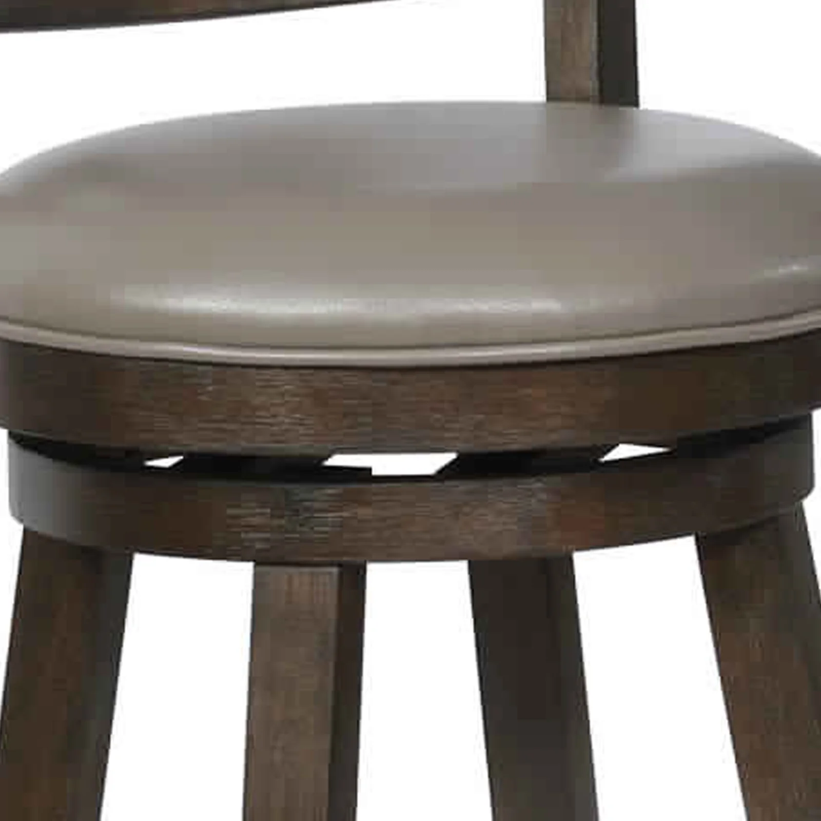 Curved Back Swivel Bar Stool with Leatherette Seat,Set of 2, Gray and Brown By Benzara - Image 2