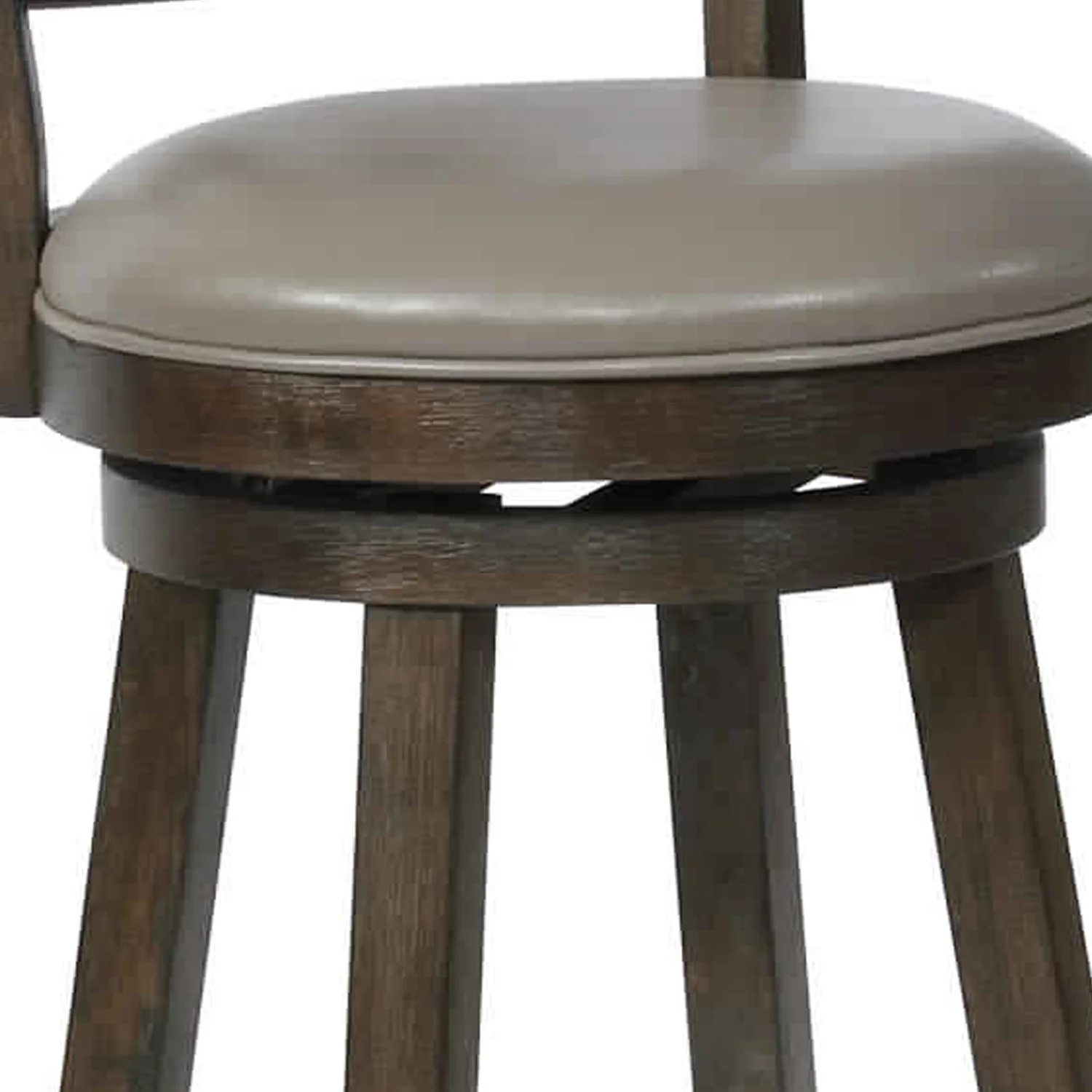 Curved Back Swivel Pub stool with Leatherette Seat,Set of 2, Gray and Brown By Benzara - Image 3