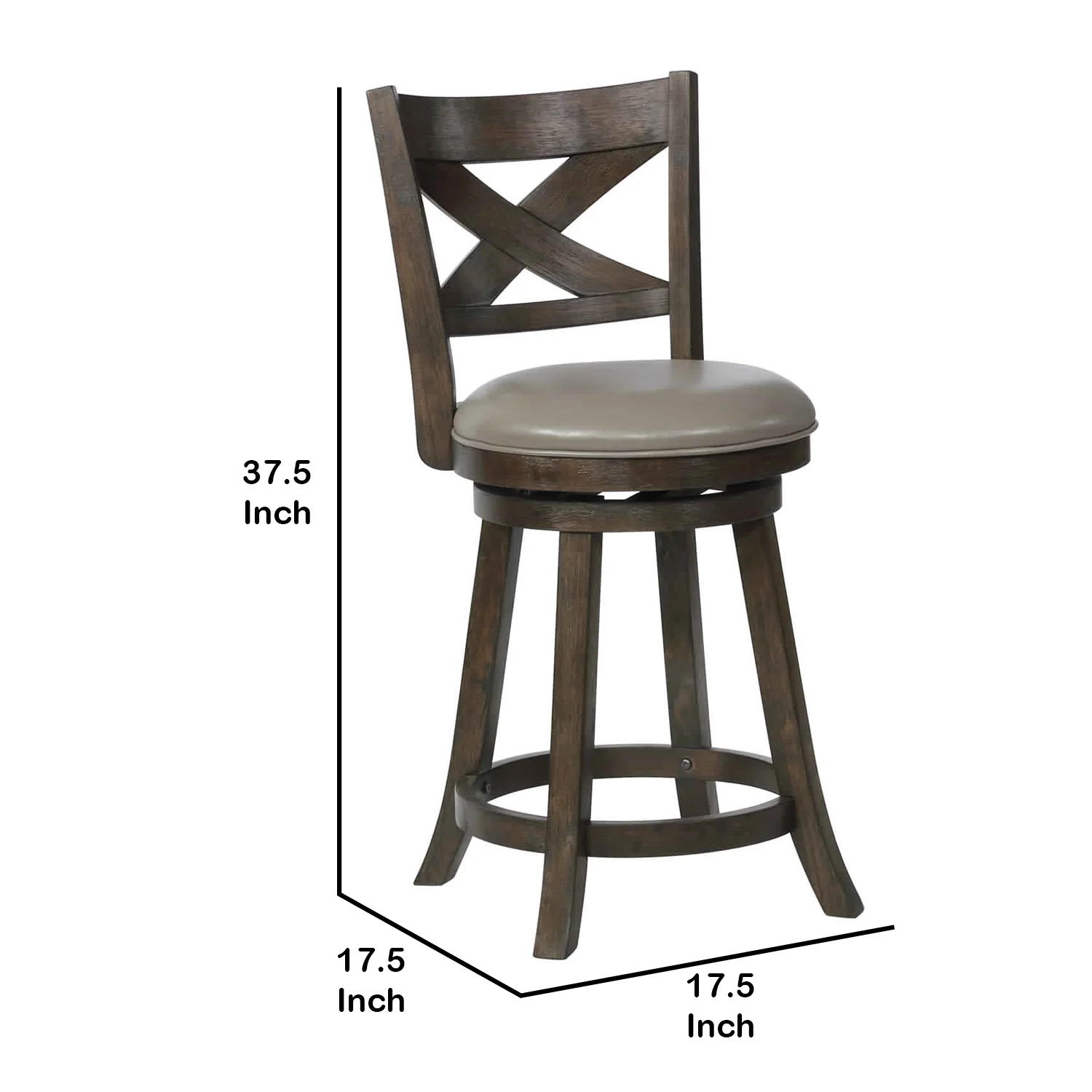 Curved Back Swivel Pub stool with Leatherette Seat,Set of 2, Gray and Brown By Benzara - Image 5