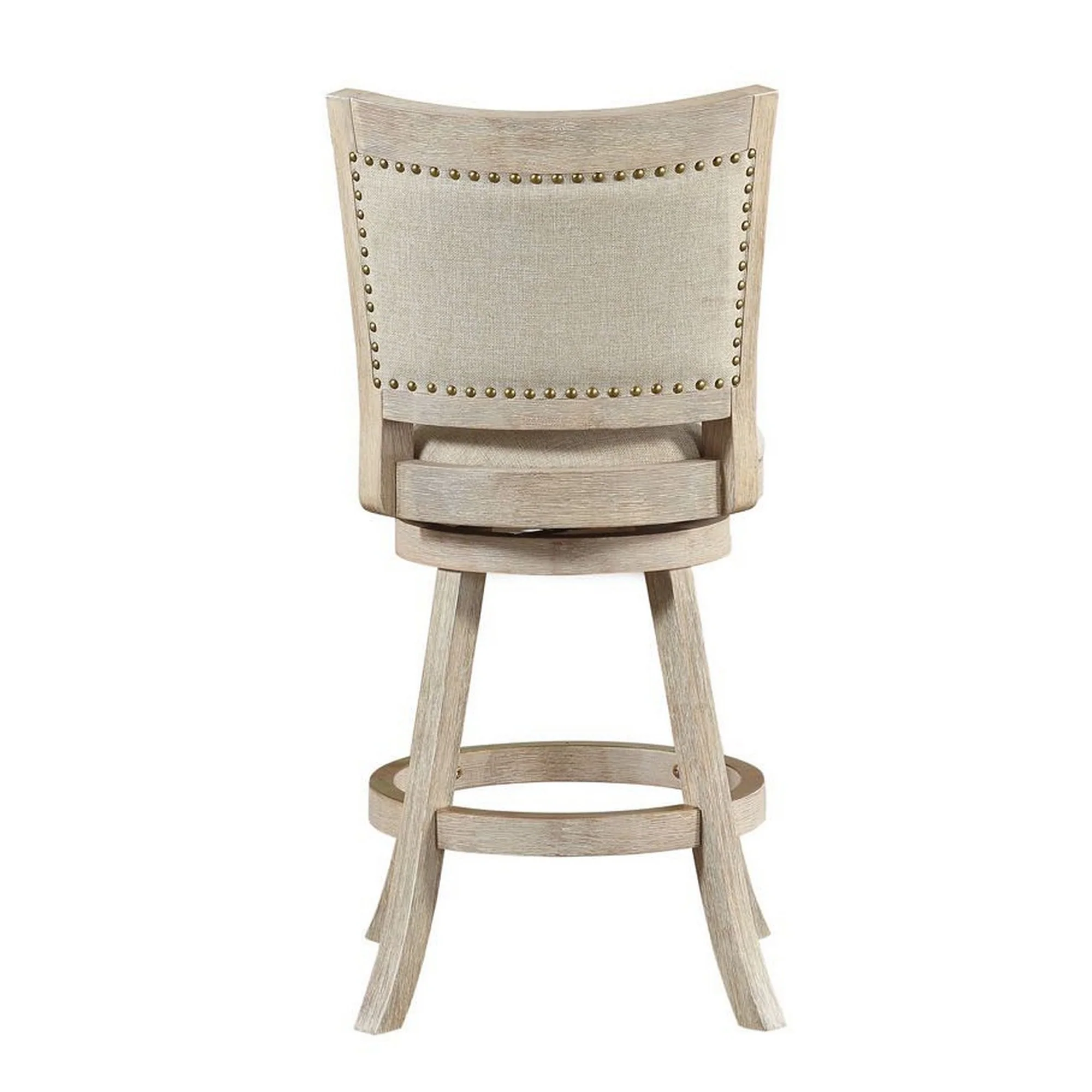 Curved Back Wooden Swivel Counter Stool With Nailhead Trim Gray By Benzara - Image 2