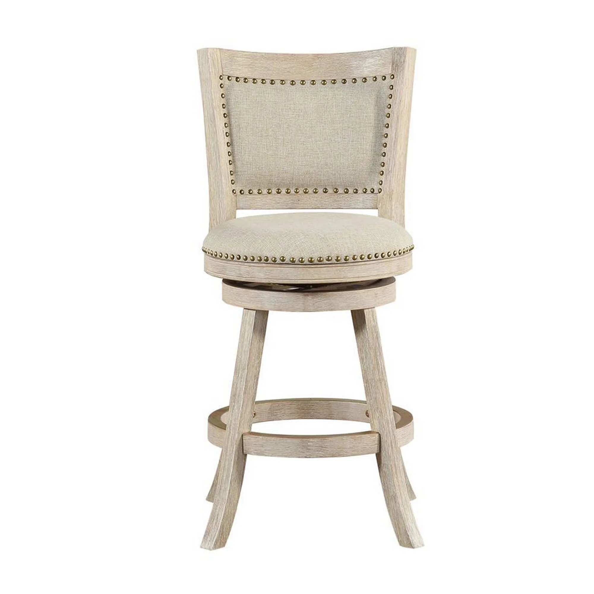 Curved Back Wooden Swivel Counter Stool With Nailhead Trim Gray By Benzara - Image 3