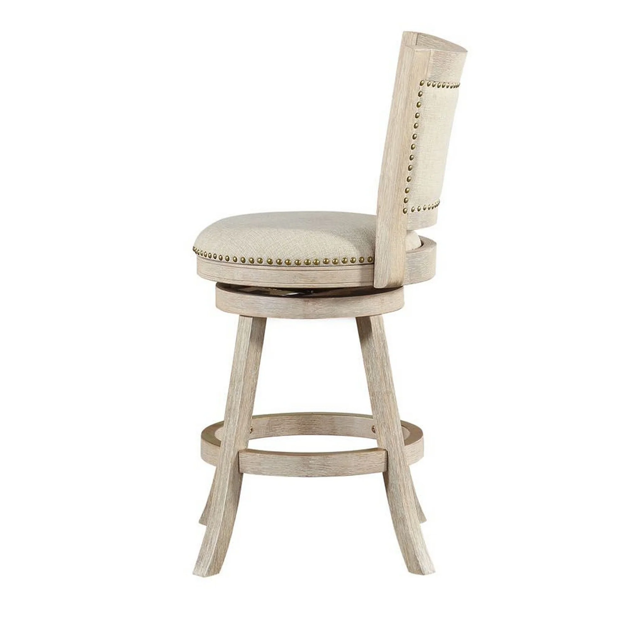 Curved Back Wooden Swivel Counter Stool With Nailhead Trim Gray By Benzara - Image 4