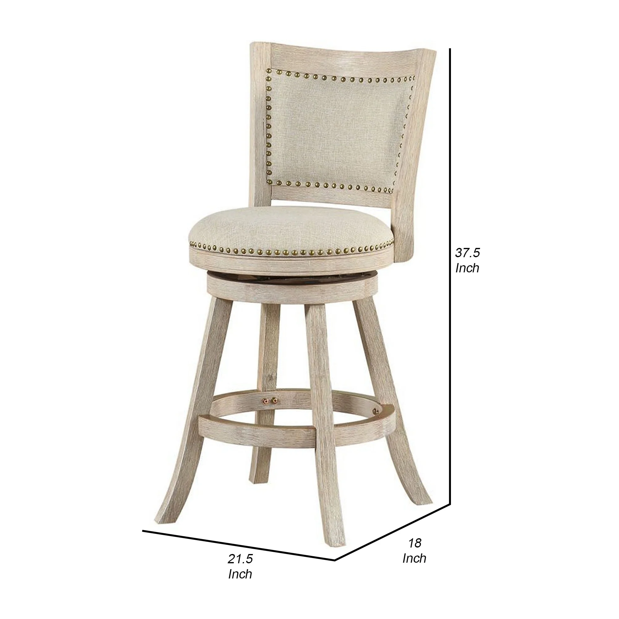 Curved Back Wooden Swivel Counter Stool With Nailhead Trim Gray By Benzara - Image 5