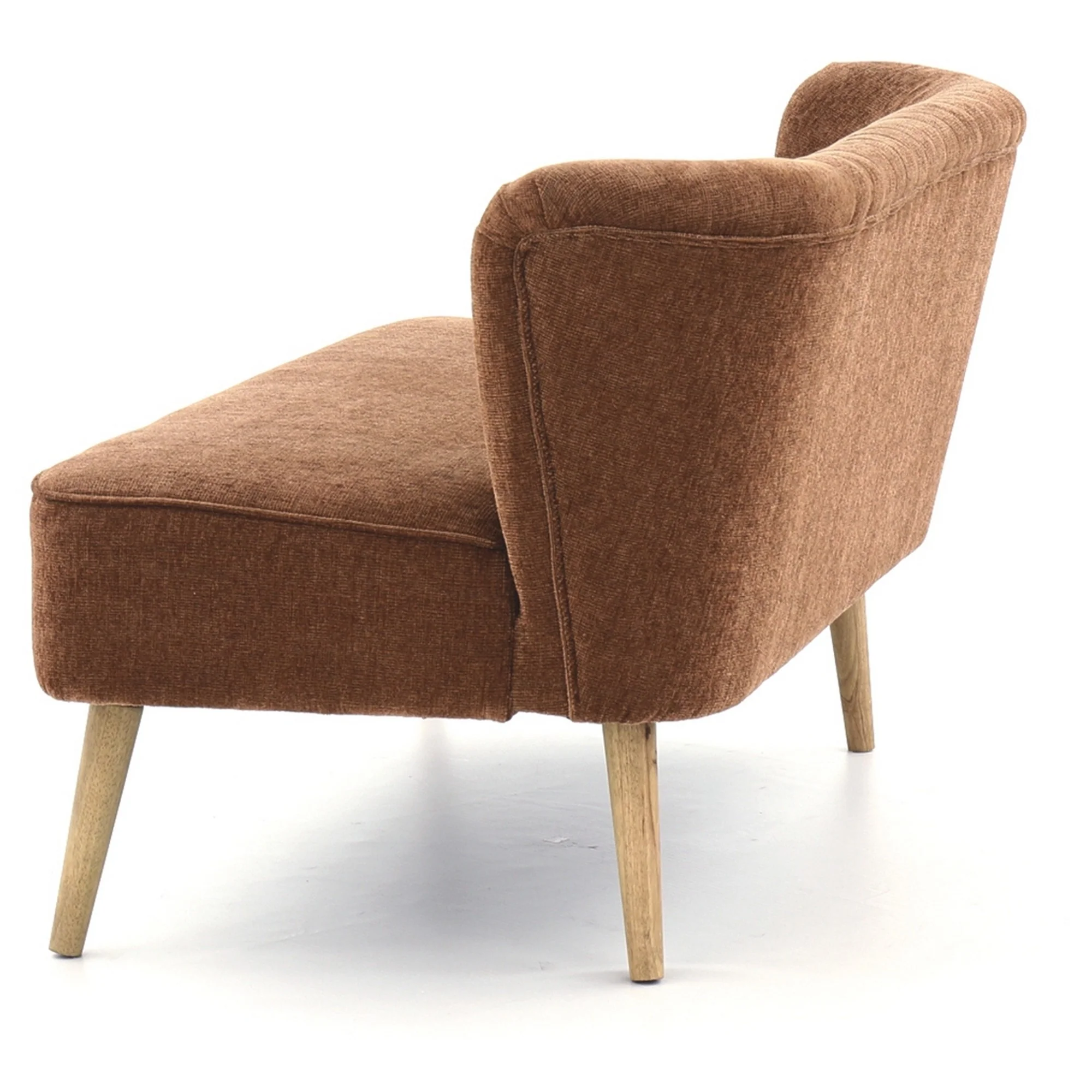 Curved Channel Stitched Fabric Accent Bench With Wooden Legs Brown By Benzara - Image 2