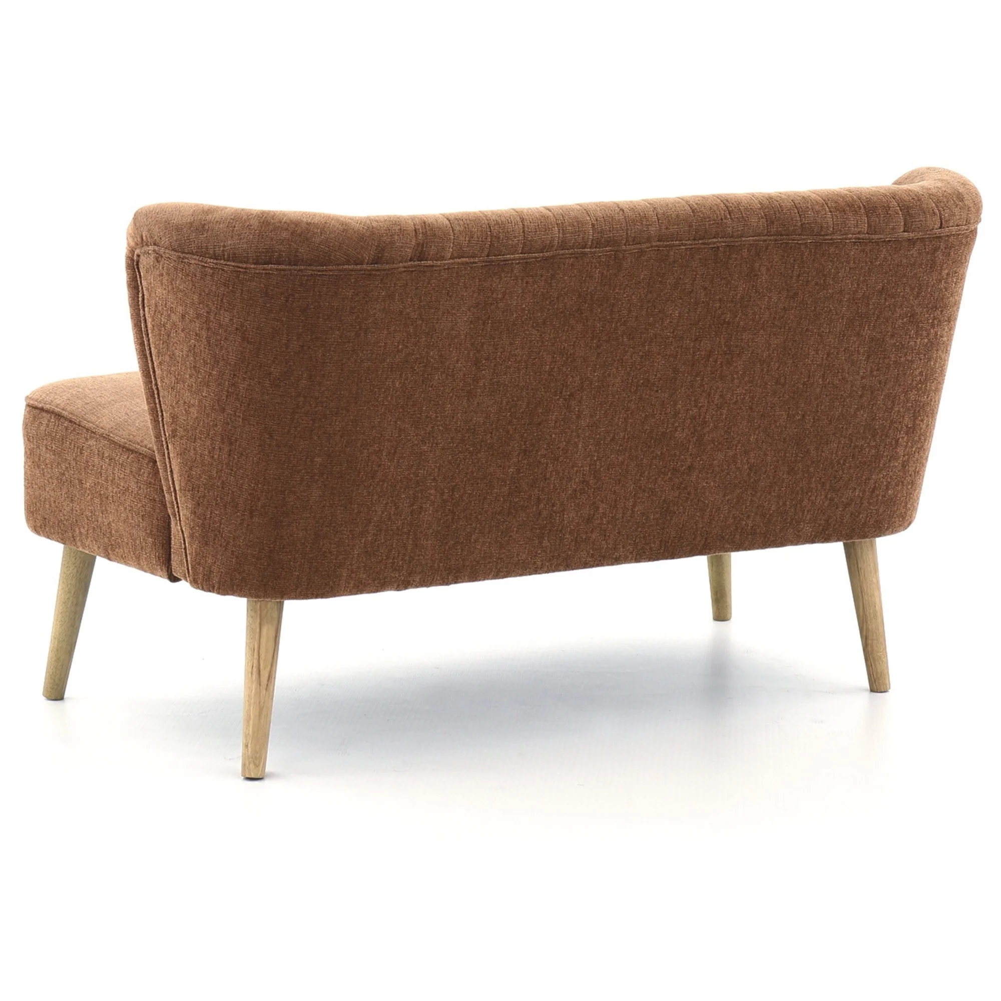 Curved Channel Stitched Fabric Accent Bench With Wooden Legs Brown By Benzara - Image 3