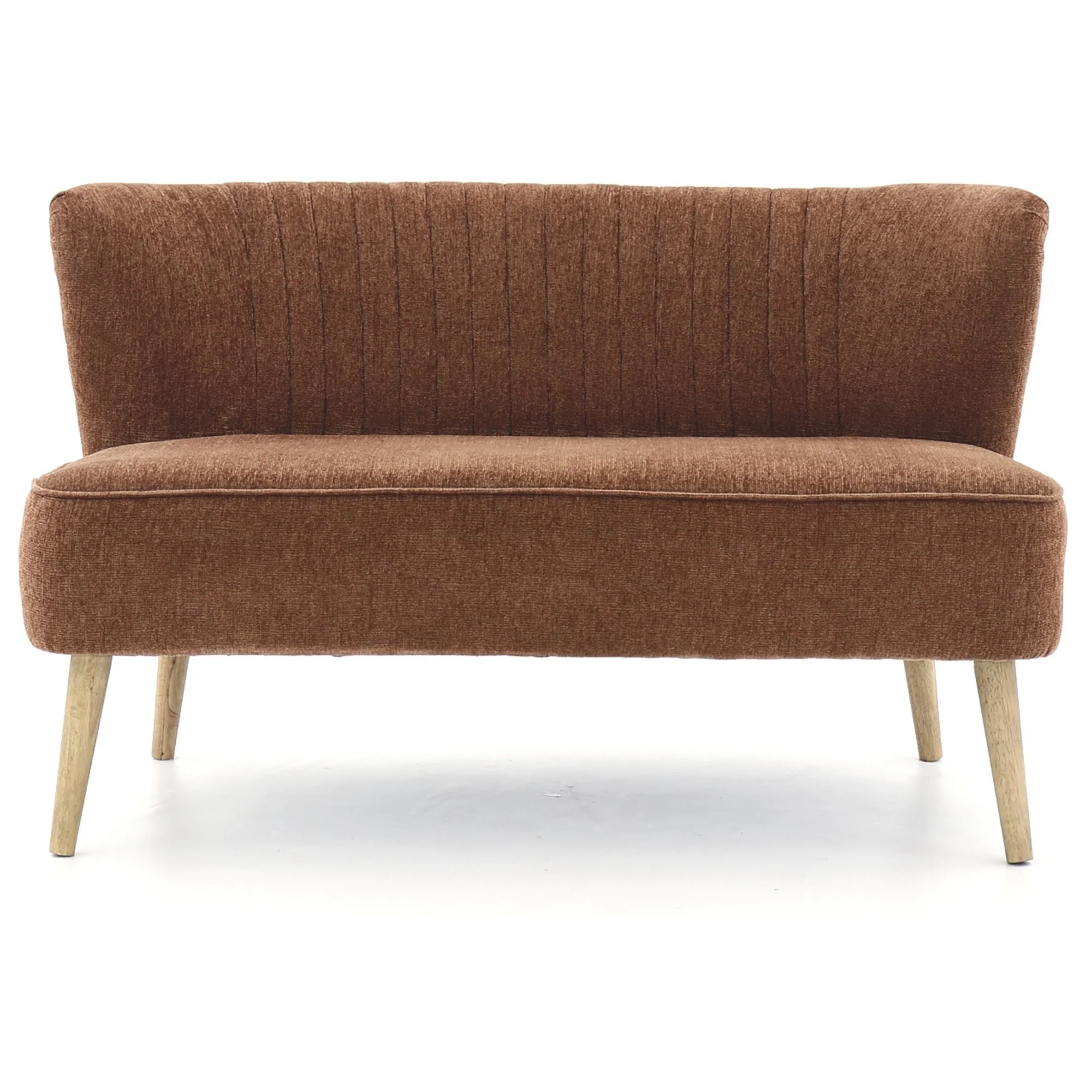 Curved Channel Stitched Fabric Accent Bench With Wooden Legs Brown By Benzara - Image 4