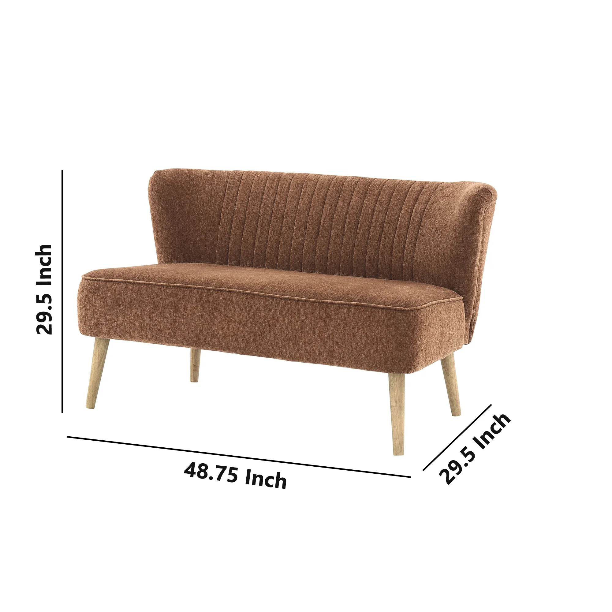Curved Channel Stitched Fabric Accent Bench With Wooden Legs Brown By Benzara - Image 5