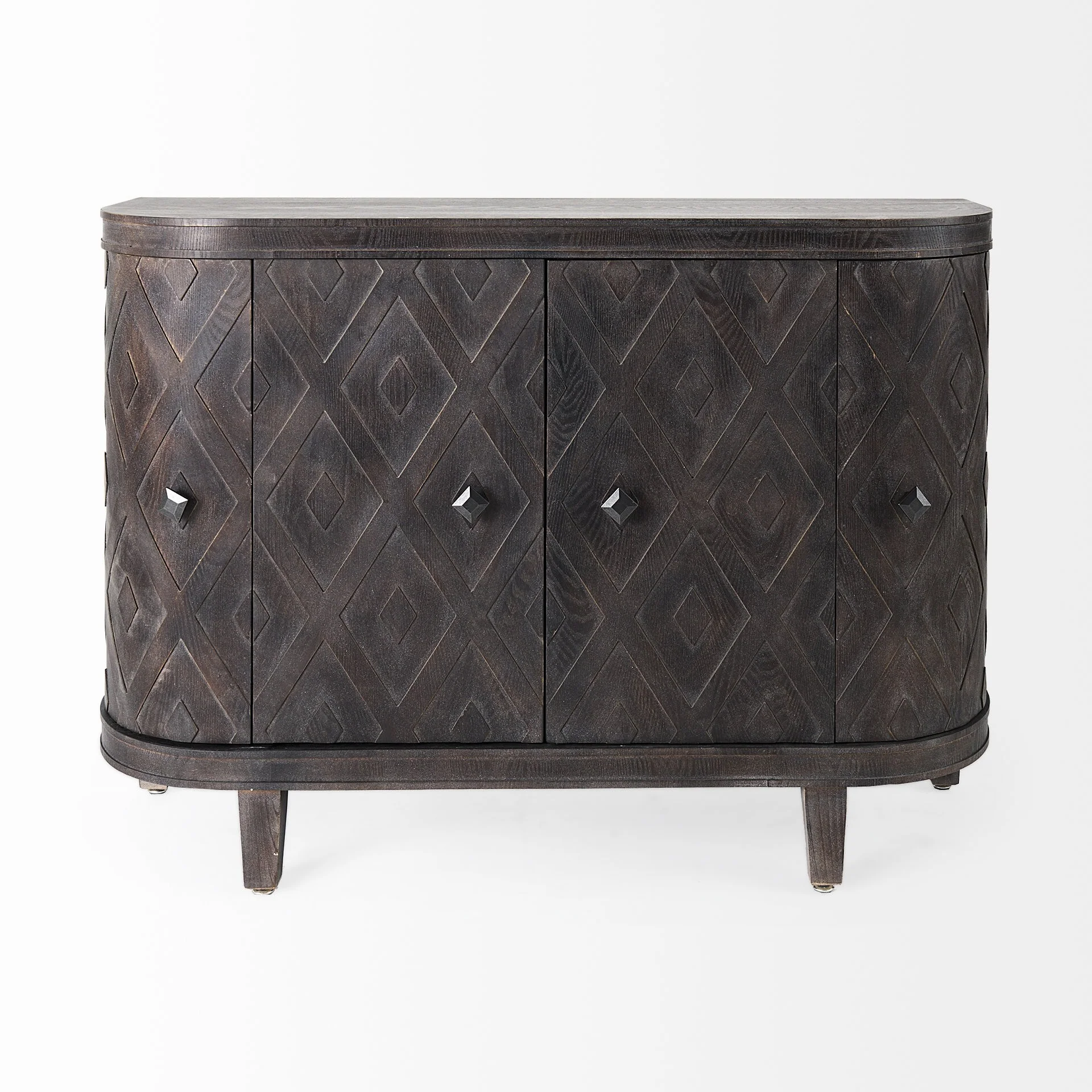 Curved Dark Brown Diamond Pattern Four Door Cabinet By Homeroots - Image 2