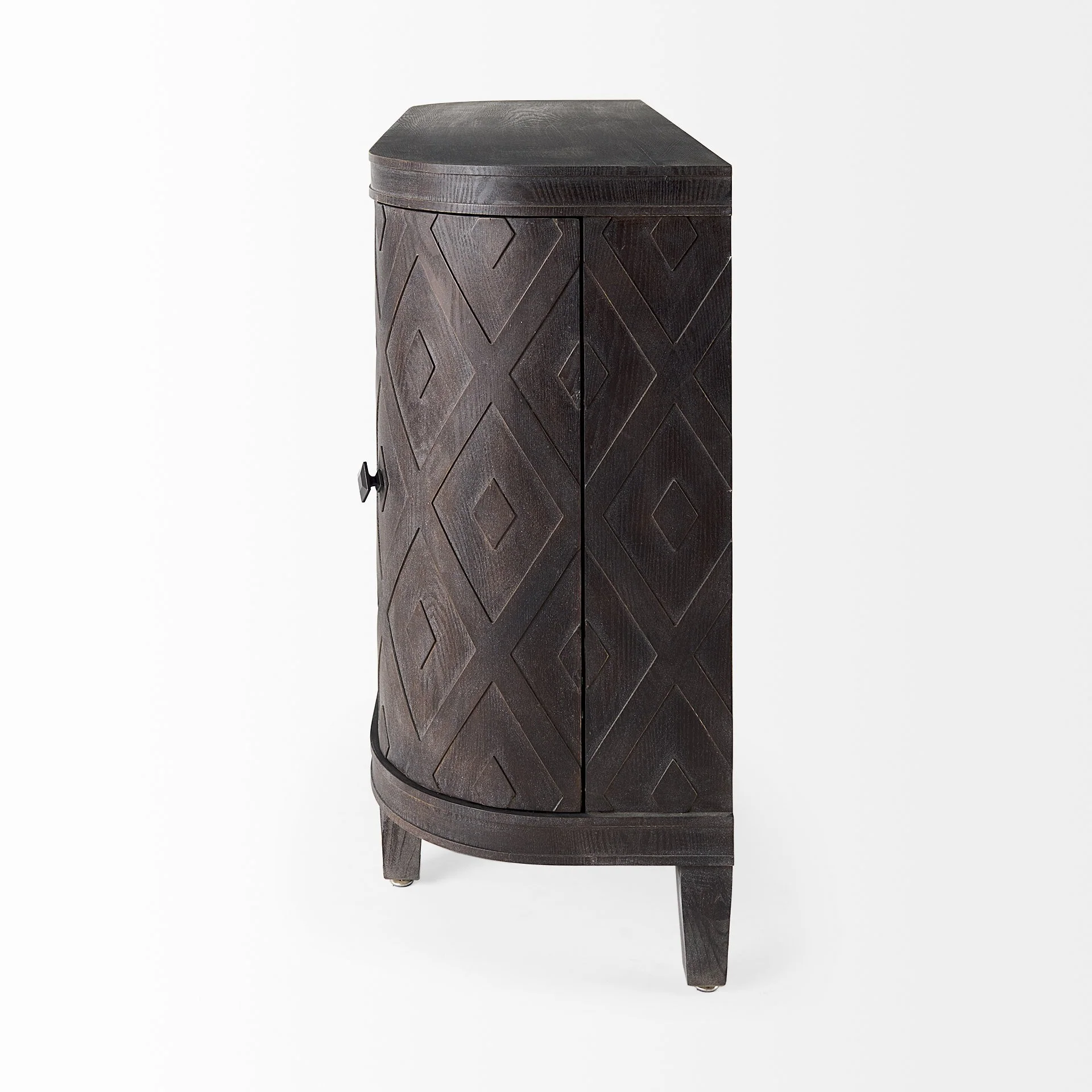 Curved Dark Brown Diamond Pattern Four Door Cabinet By Homeroots - Image 3