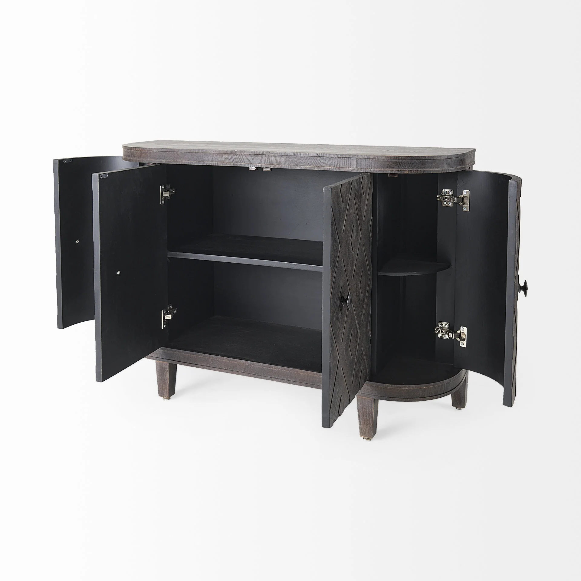 Curved Dark Brown Diamond Pattern Four Door Cabinet By Homeroots - Image 5