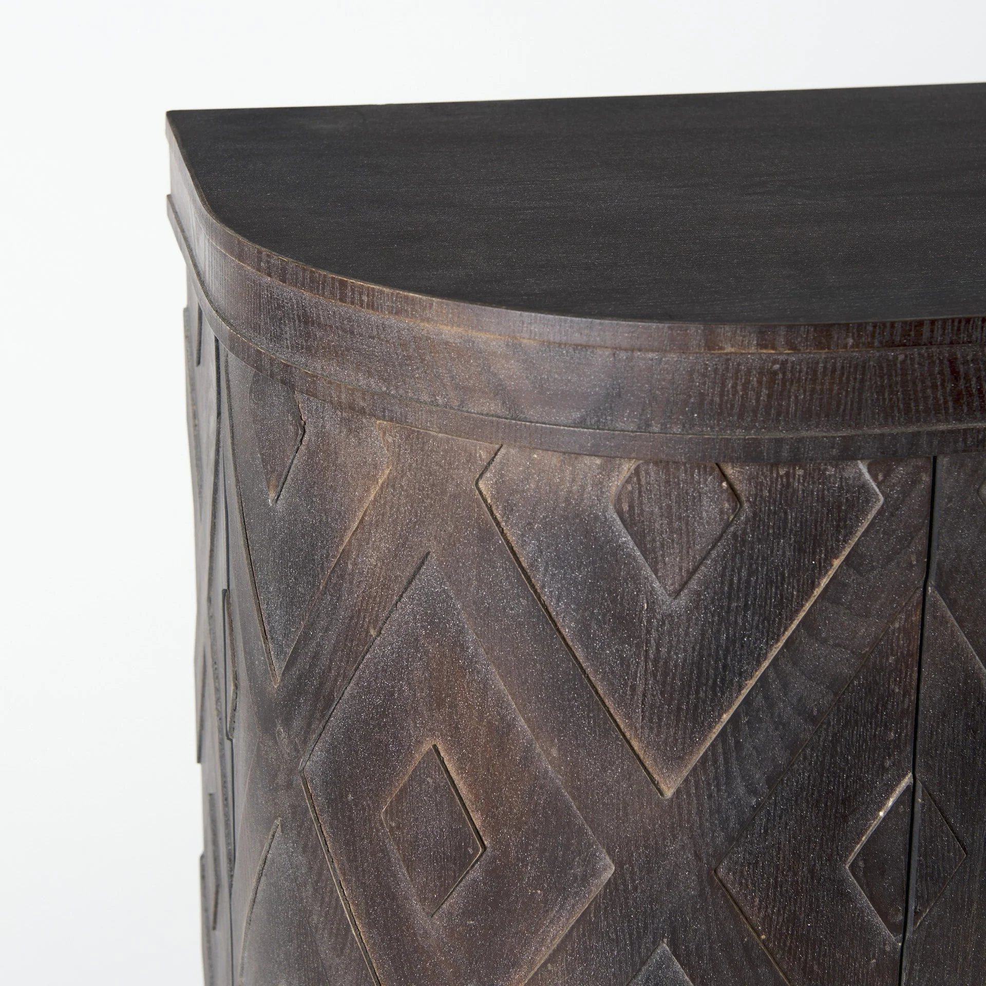 Curved Dark Brown Diamond Pattern Four Door Cabinet By Homeroots - Image 6