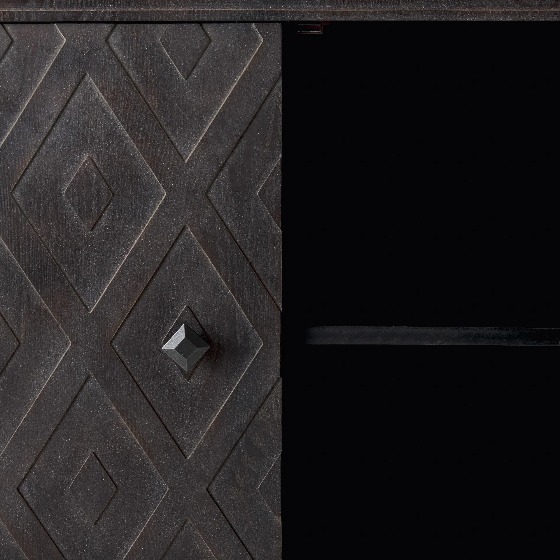 Curved Dark Brown Diamond Pattern Four Door Cabinet By Homeroots - Image 7